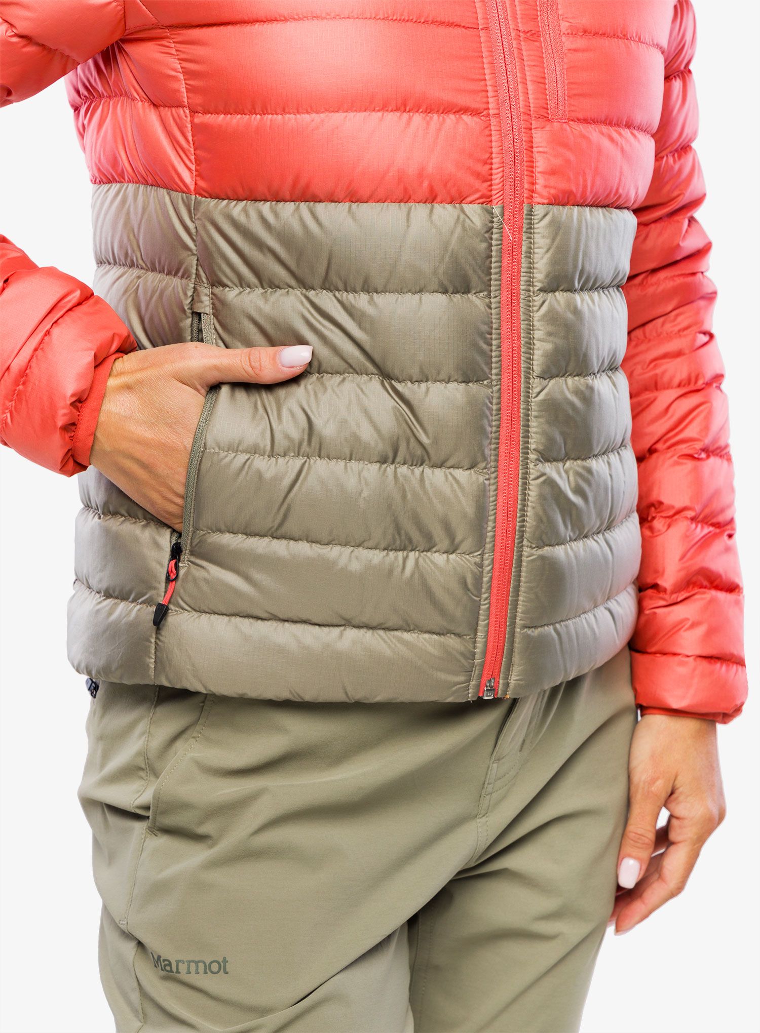 Dámská péřová bunda Marmot Highlander Hoody - grapefruit/vetiver