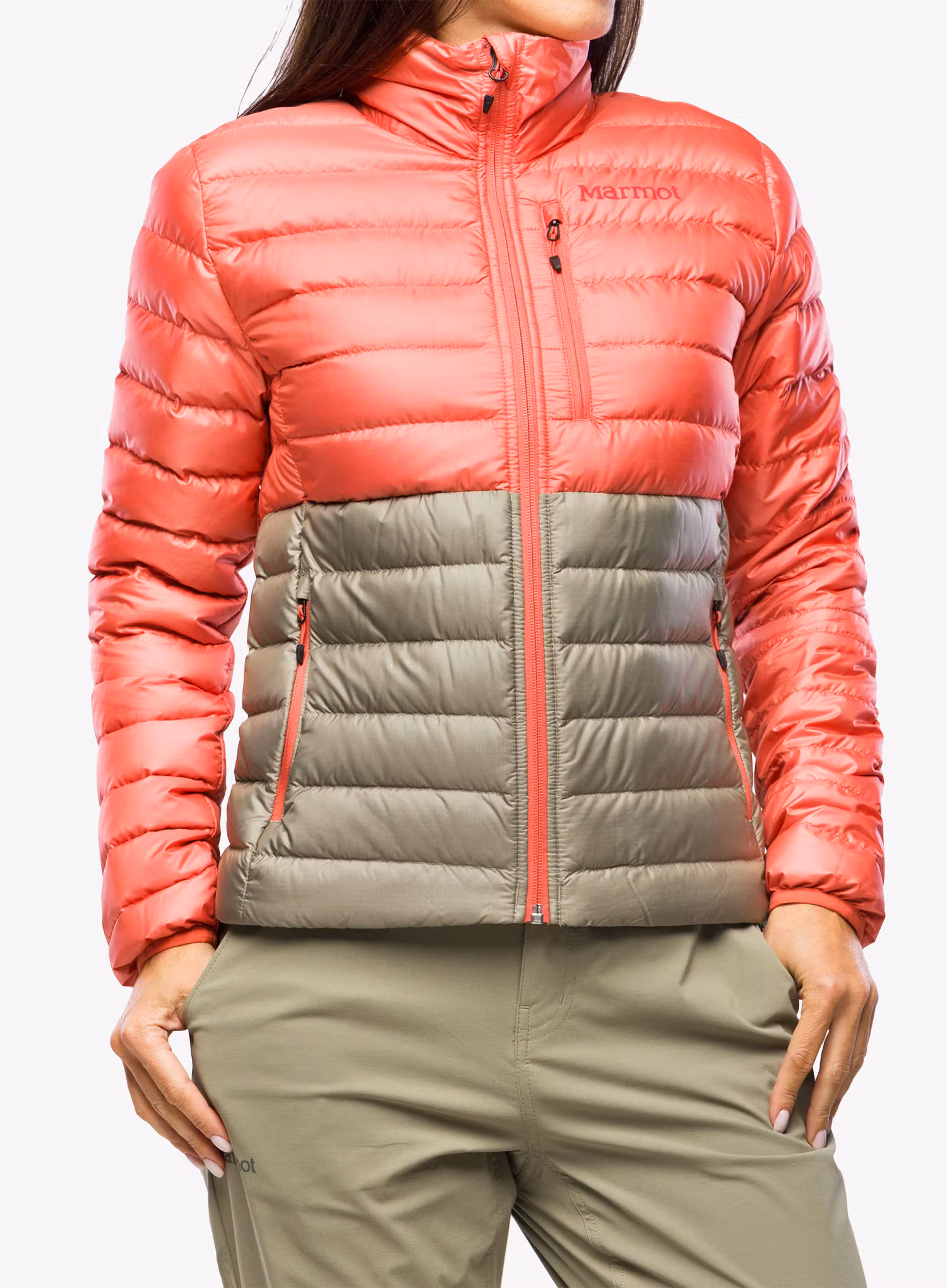 Dámská péřová bunda Marmot Highlander Jacket - grapefruit/vetiver