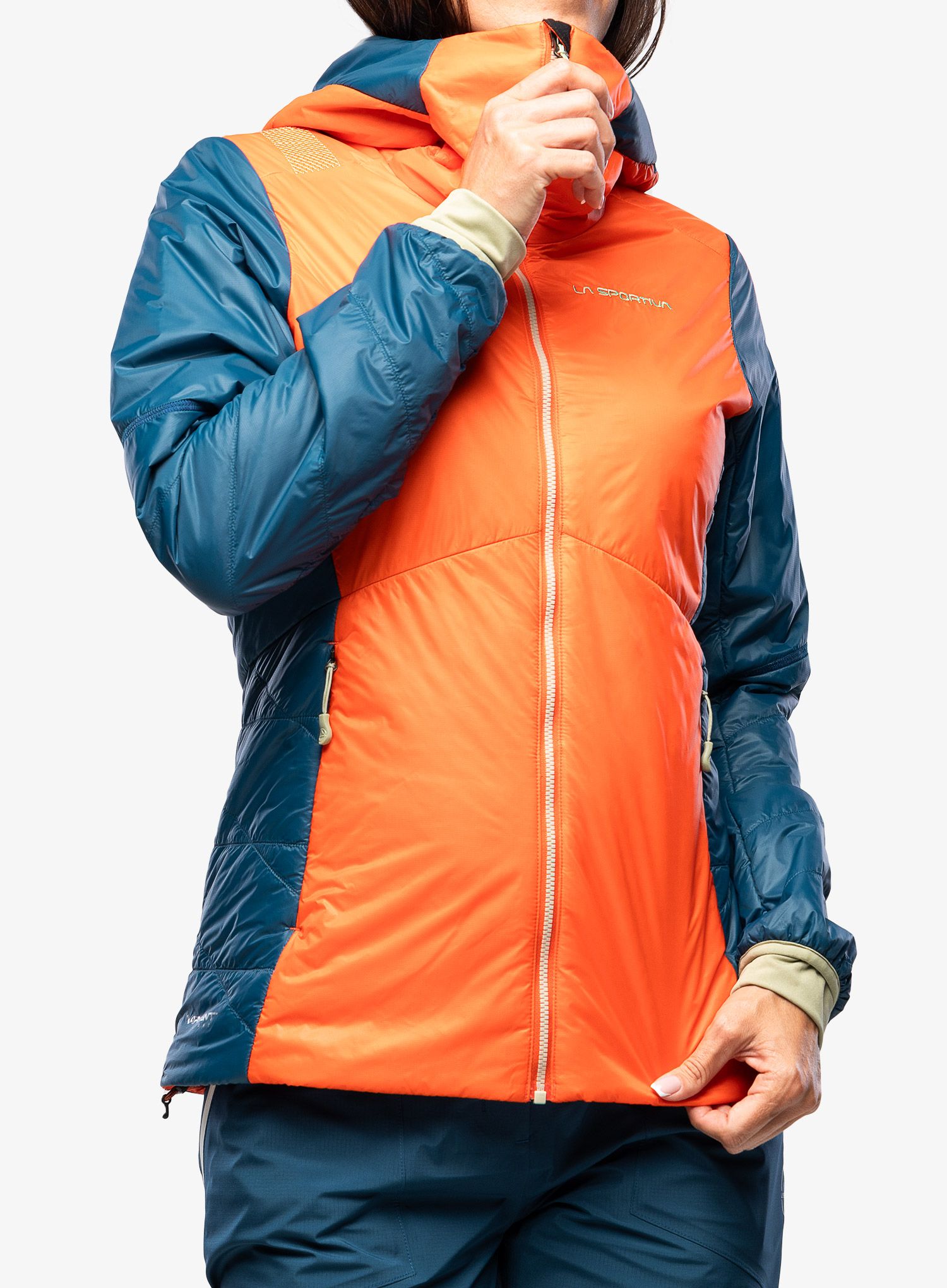 Zateplená bunda dámská La Sportiva Alpine Guide Primaloft Hoody - cherry tomato/storm blue