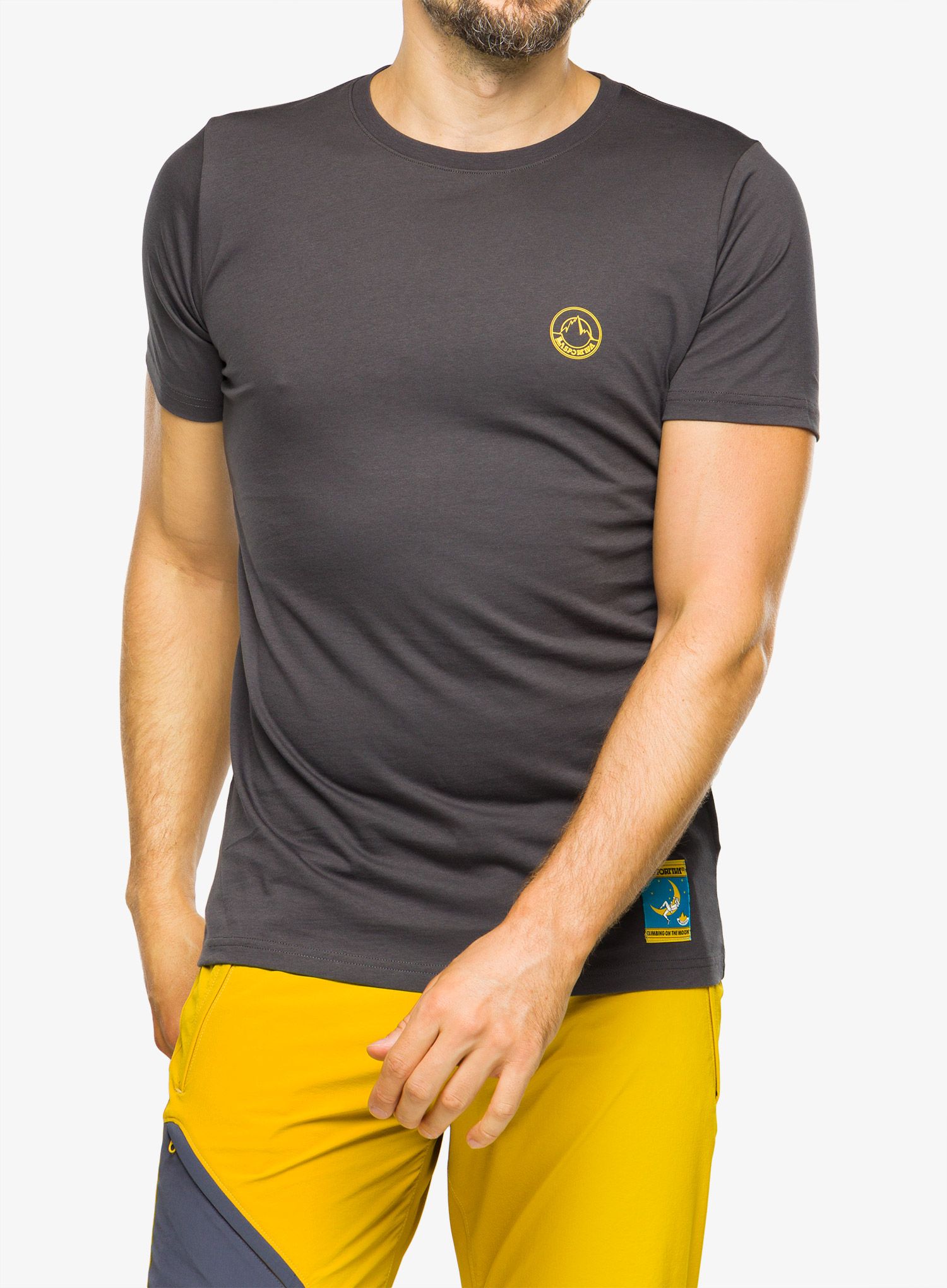 Tričko s potiskem La Sportiva Climbing on the Moon T-Shirt - carbon/giallo