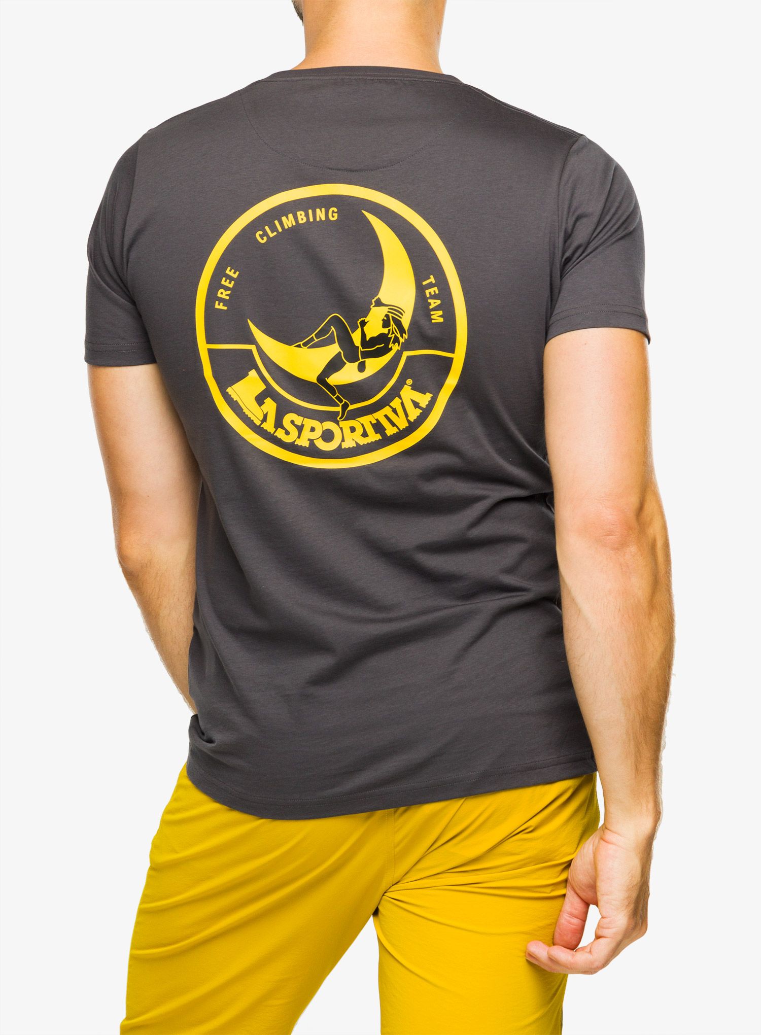 Tričko s potiskem La Sportiva Climbing on the Moon T-Shirt - carbon/giallo