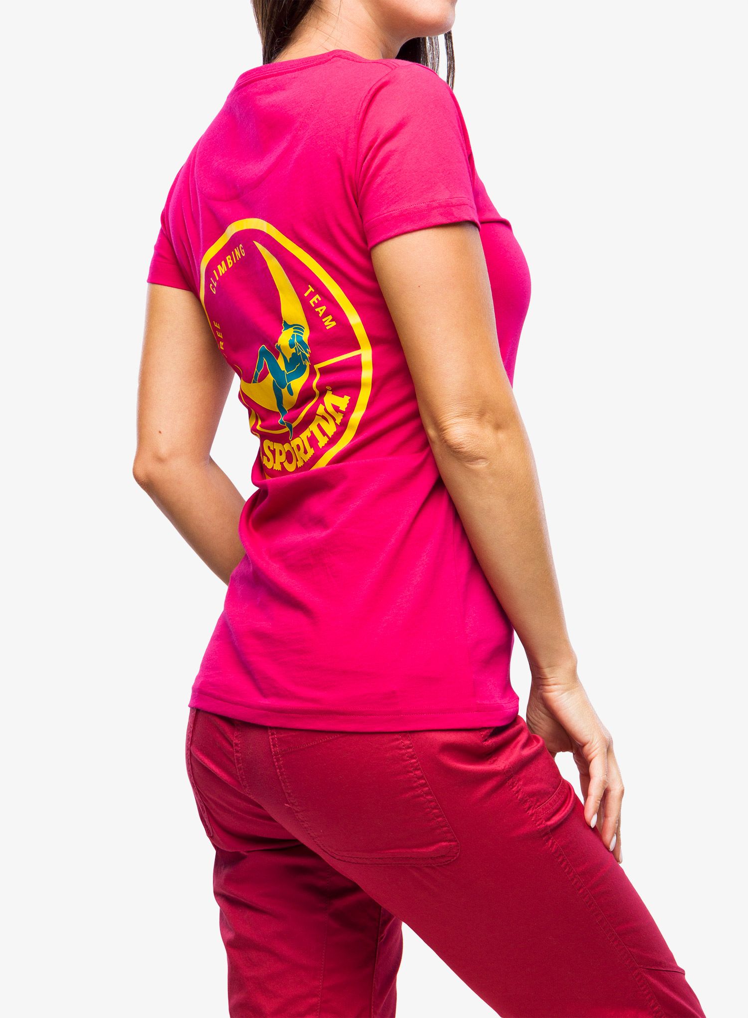 Bavlněné tričko dámské La Sportiva Climbing on the Moon T-Shirt - fucsia/giallo
