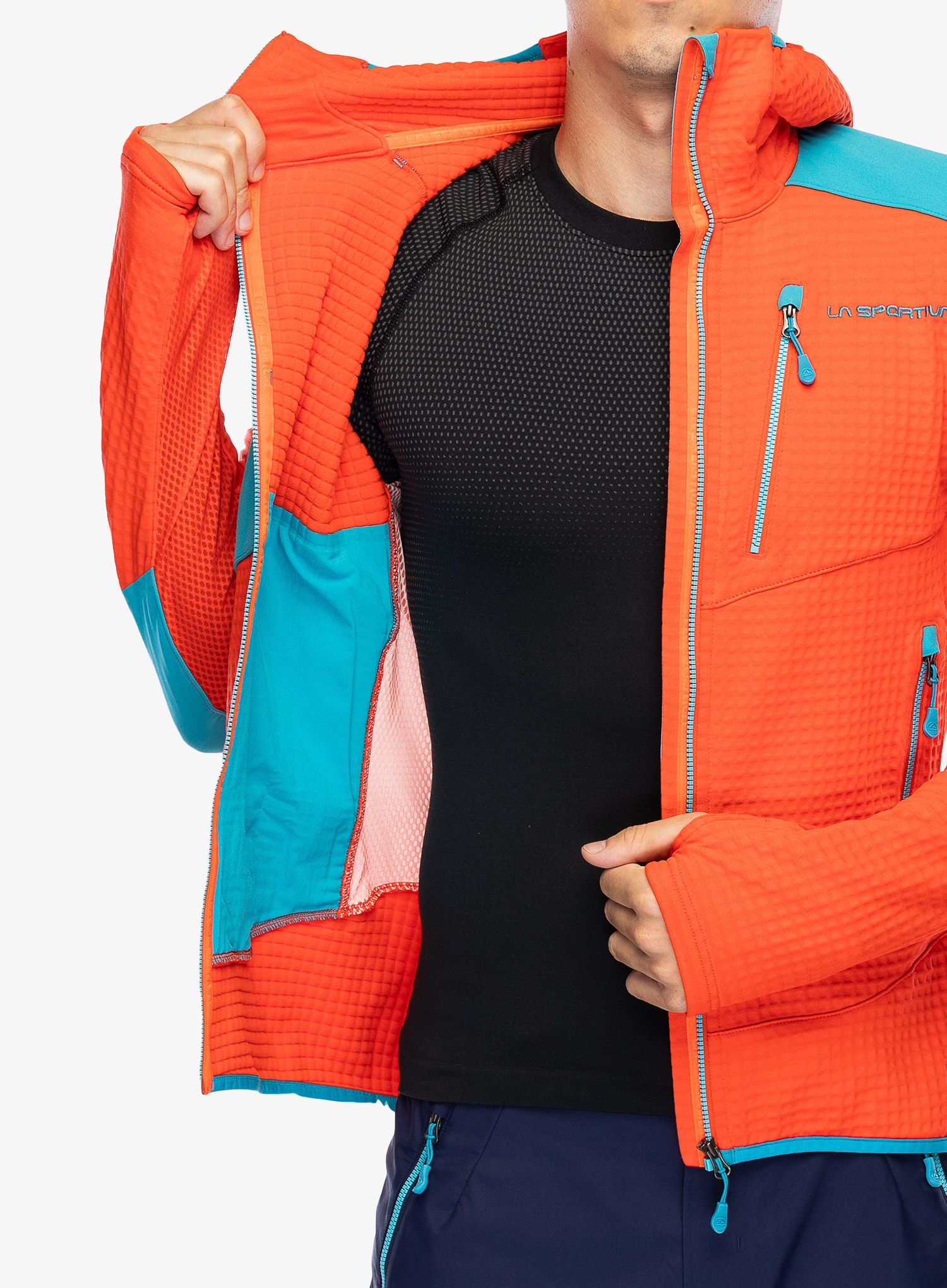 Mikina s kapucí La Sportiva Lucendro Thermal Hoody - cherry tomato/tropic blue