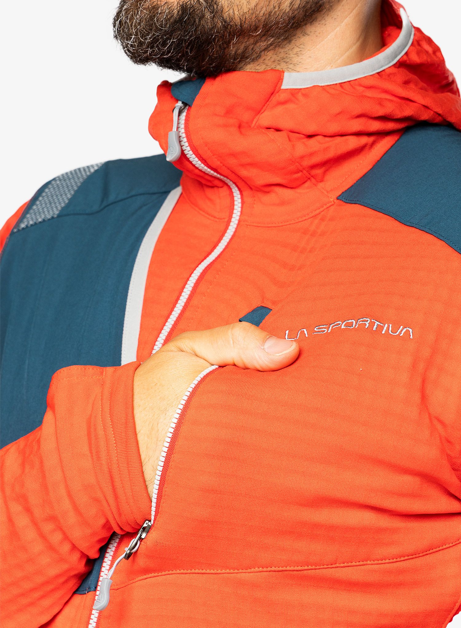 Mikina s kapucí La Sportiva Lucendro Thermal Hoody - poppy/storm blue