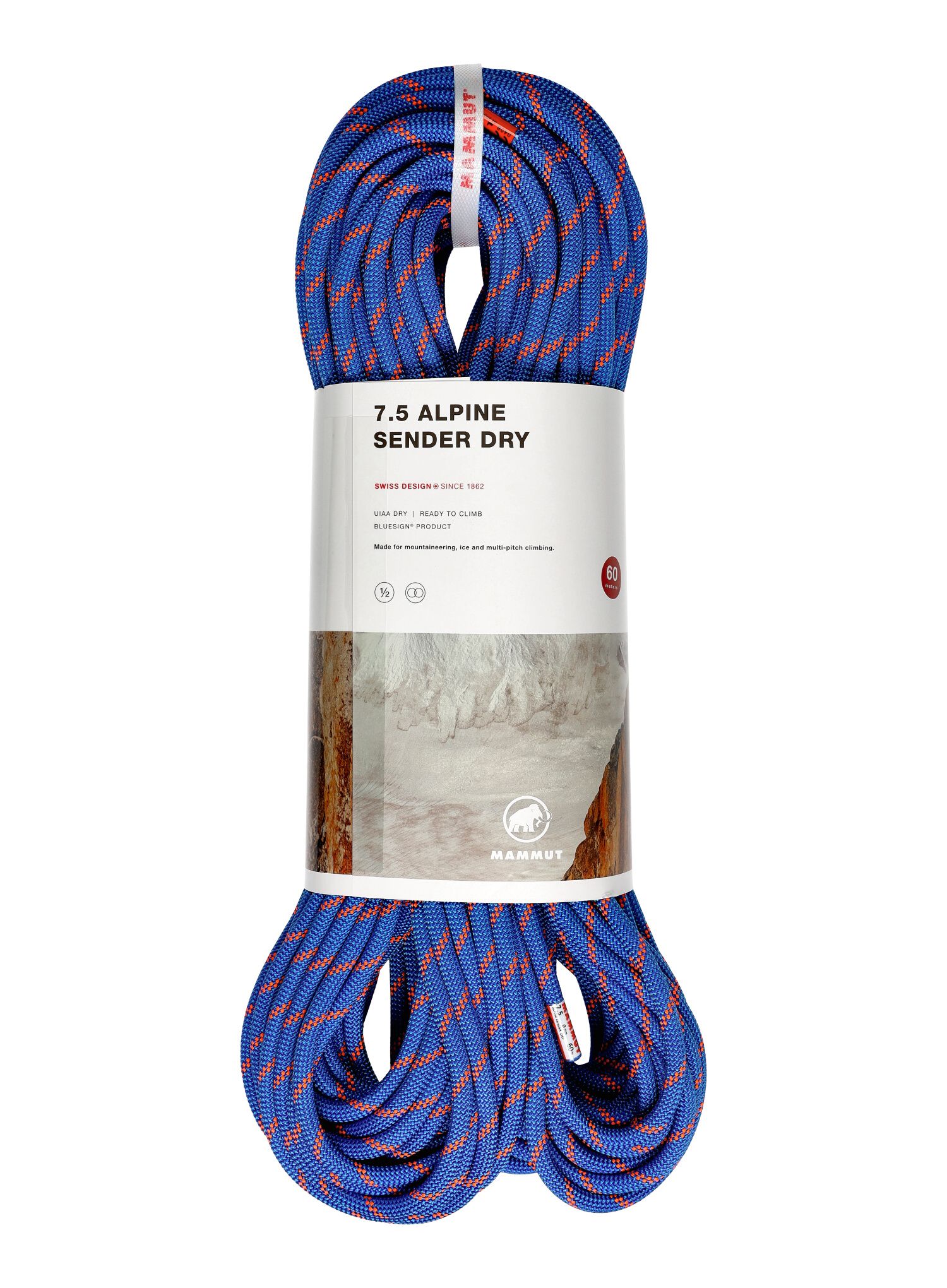 Dvojité lano Mammut 7.5 Alpine Sender Dry Rope 60 m - blue/safety orange