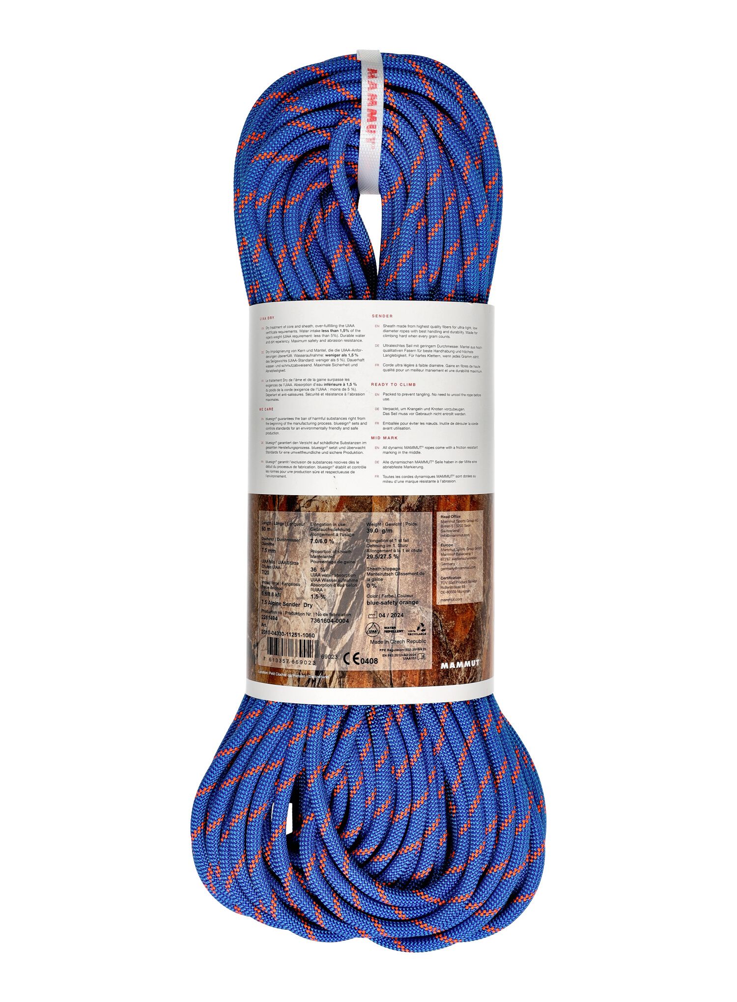 Dvojité lano Mammut 7.5 Alpine Sender Dry Rope 60 m - blue/safety orange