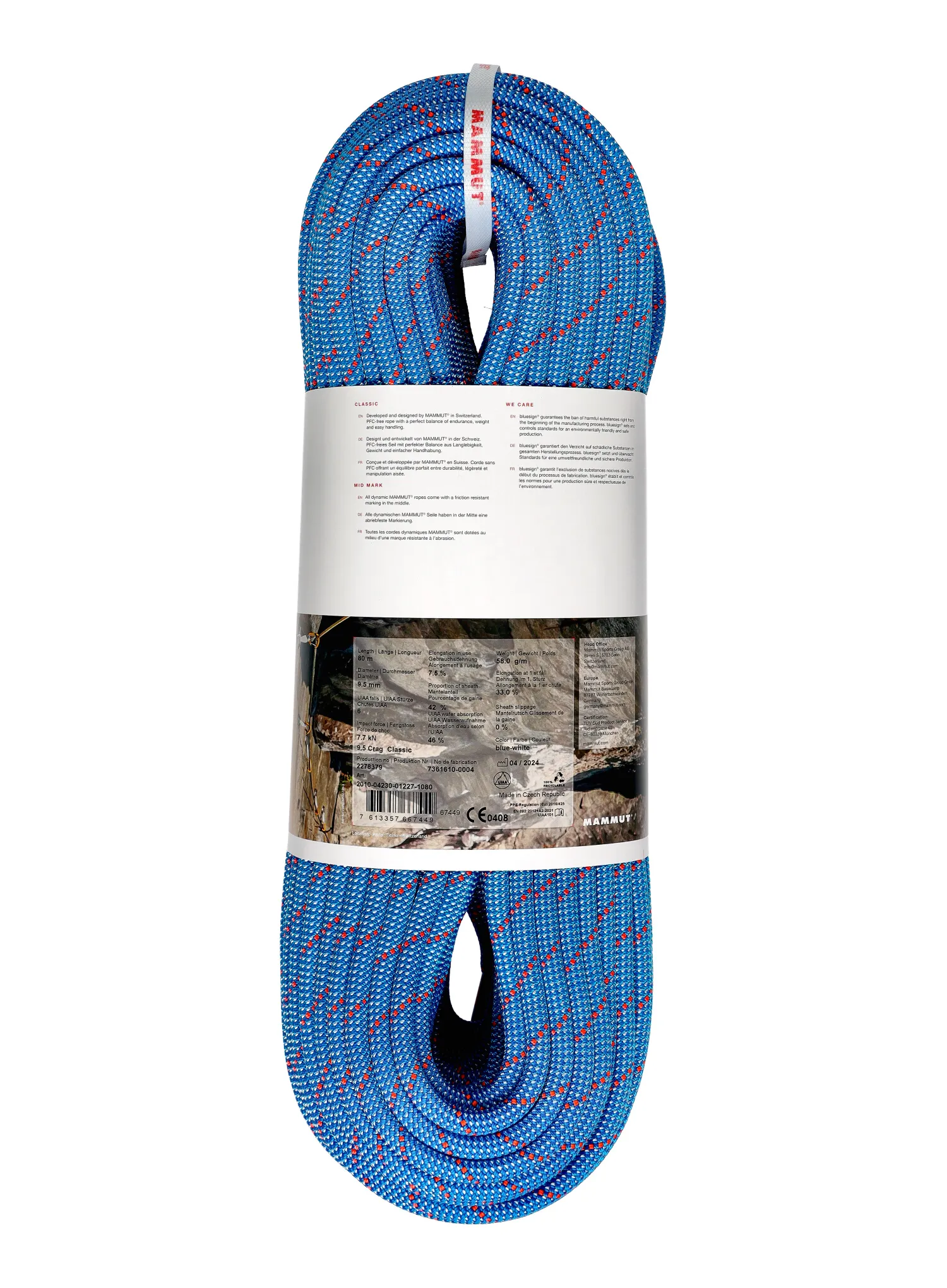 Dynamické lano Mammut 9.5 Crag Classic Rope 80 m - blue/white