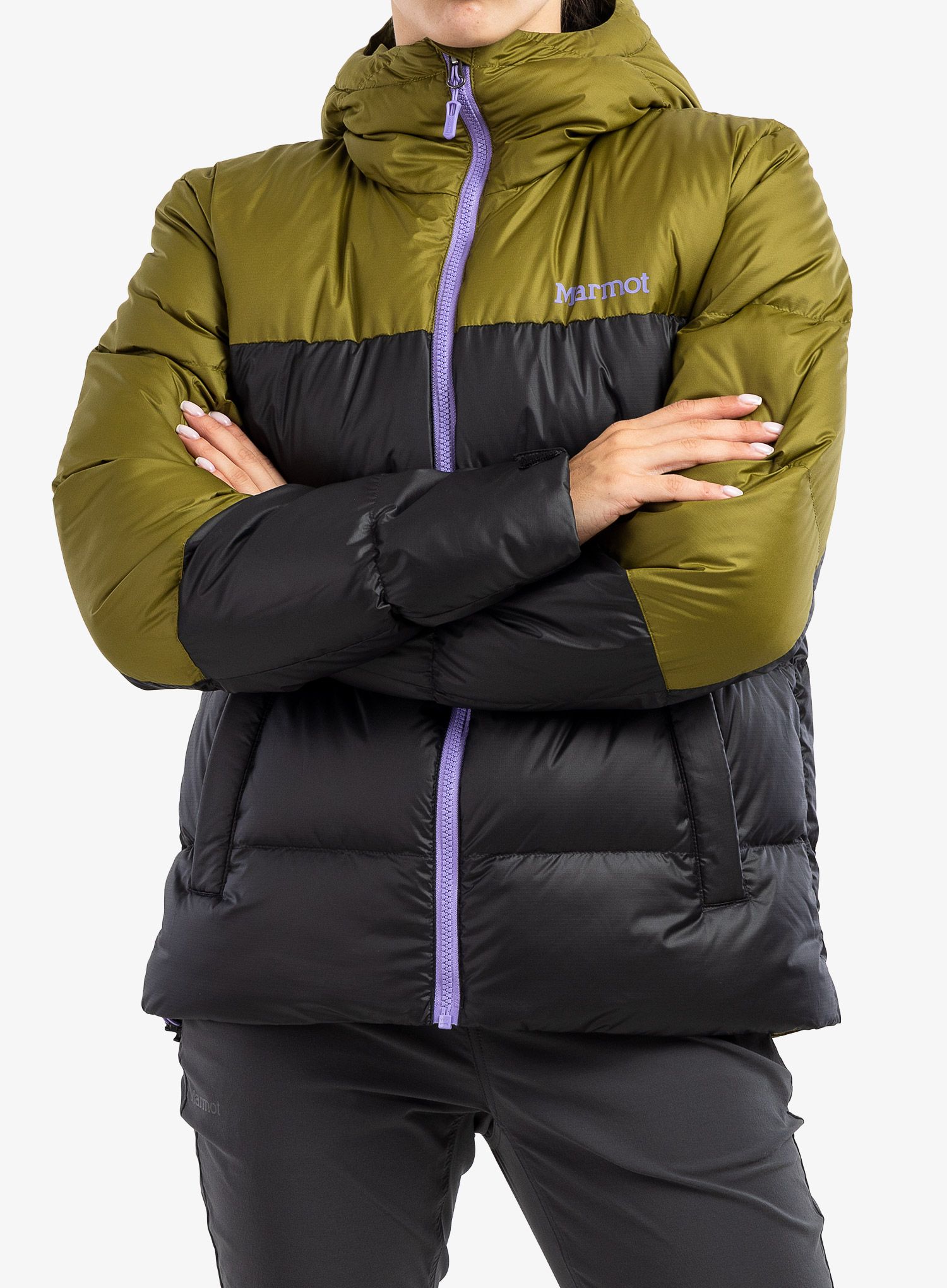 Dámská péřová bunda Marmot Guides Down Hoody - black/military green