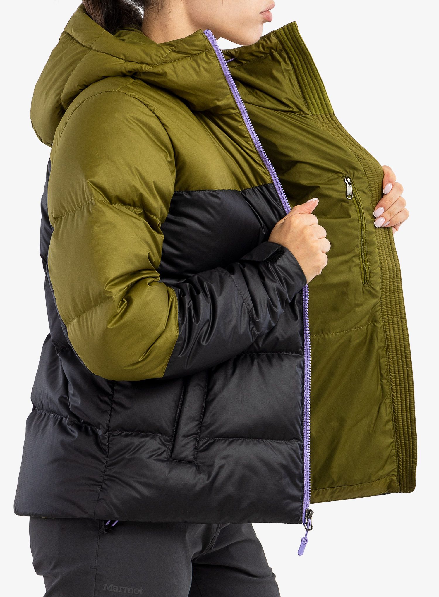Dámská péřová bunda Marmot Guides Down Hoody - black/military green