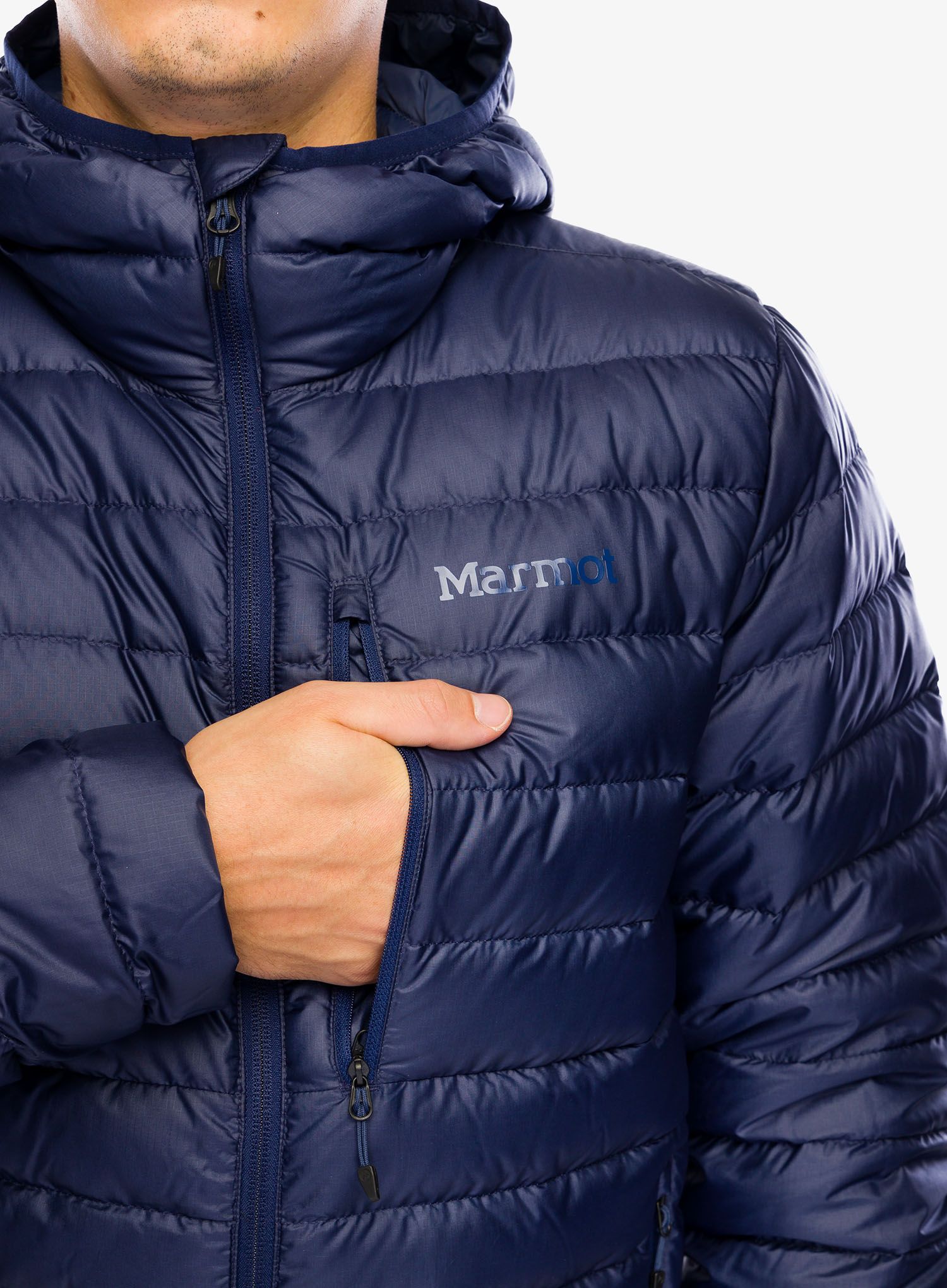 Péřová bunda Marmot Highlander Hoody - arctic navy