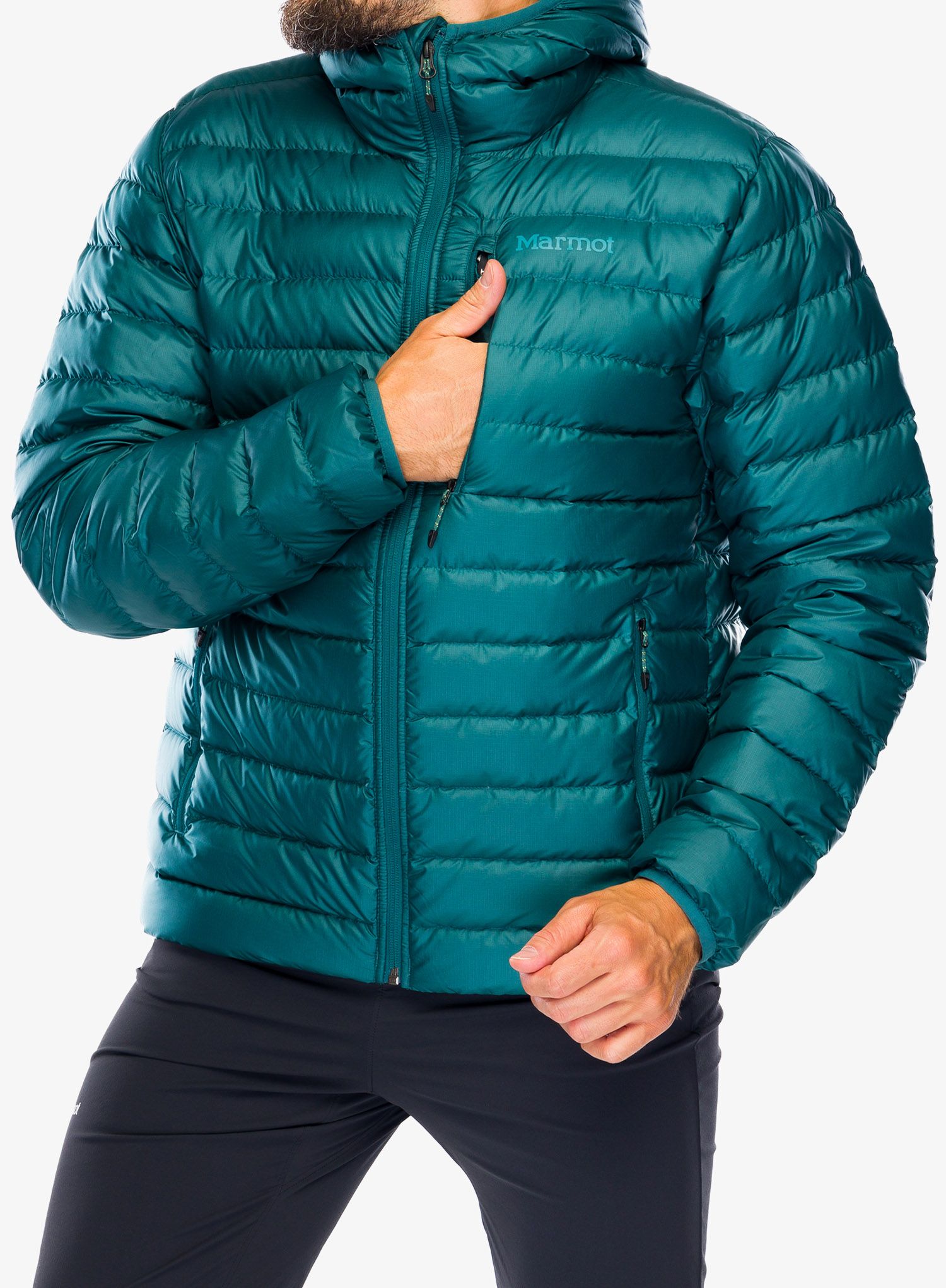 Péřová bunda Marmot Highlander Hoody - dark jungle
