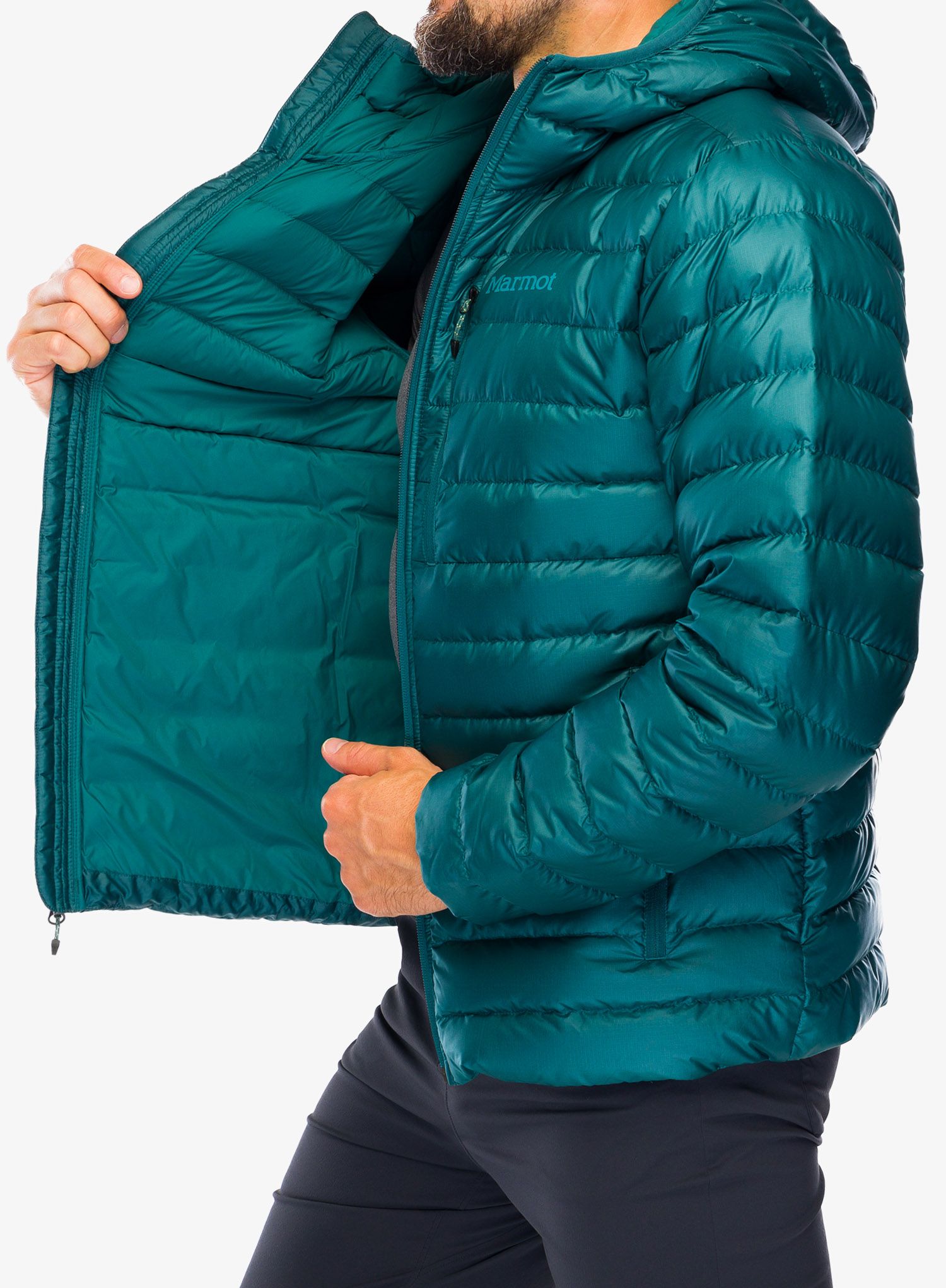 Péřová bunda Marmot Highlander Hoody - dark jungle