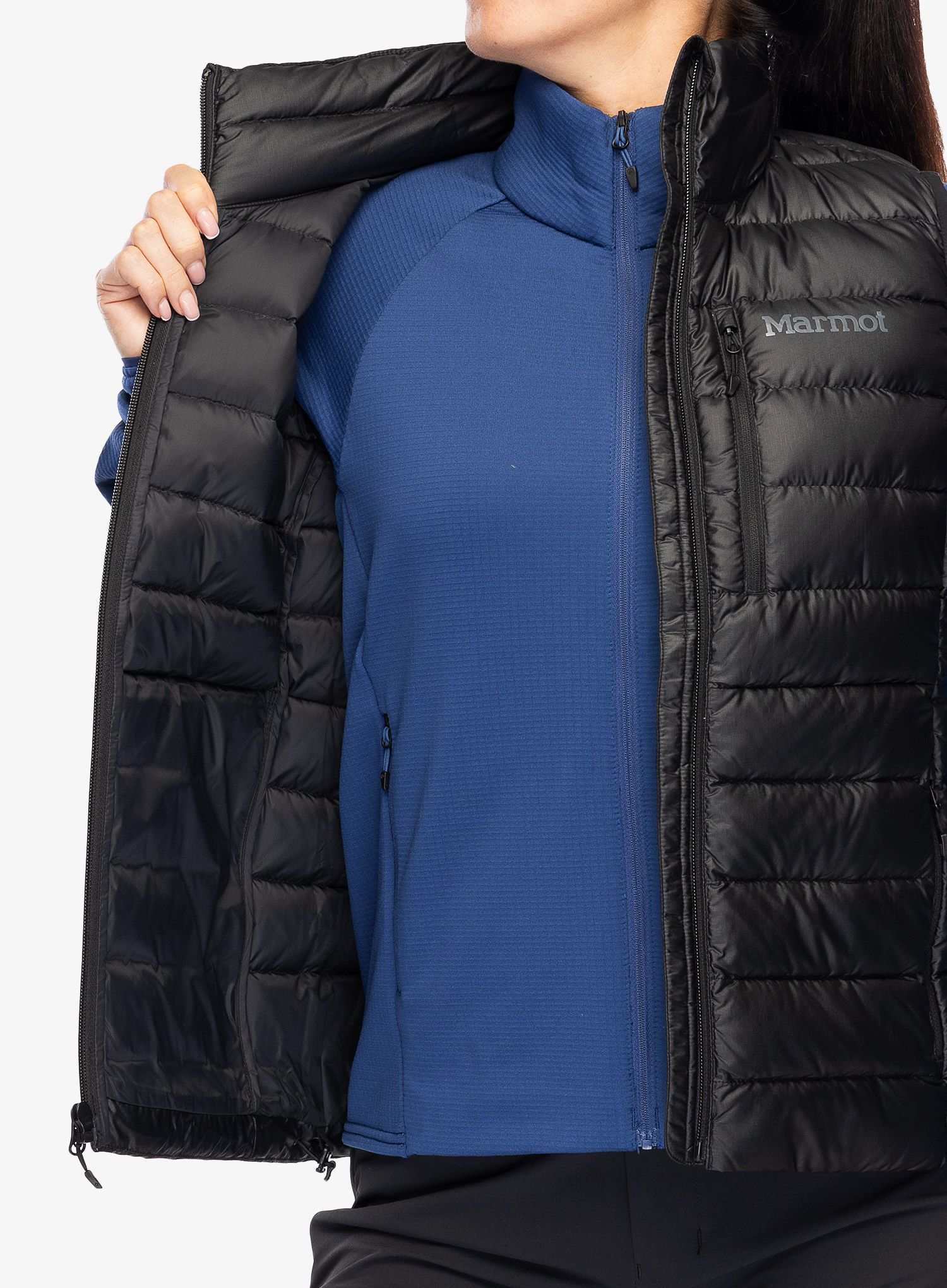 Péřová vesta dámská Marmot Highlander Vest - black/black