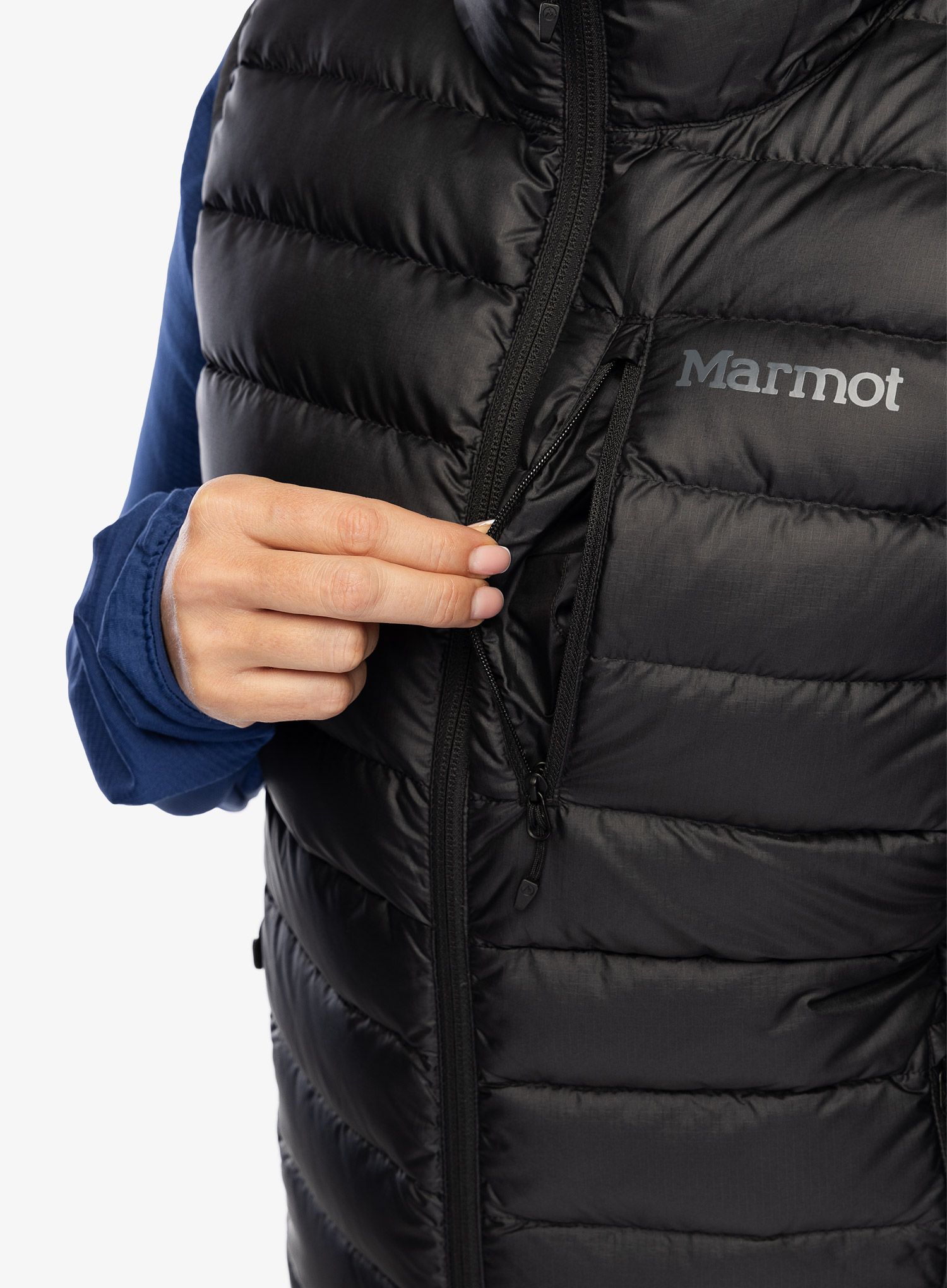 Péřová vesta dámská Marmot Highlander Vest - black/black
