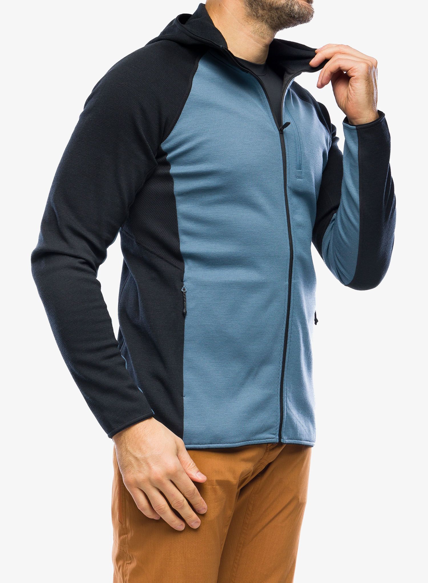 Fleece mikina Mons Royale Approach Merino Shift Fleece Hood - blue slate/black