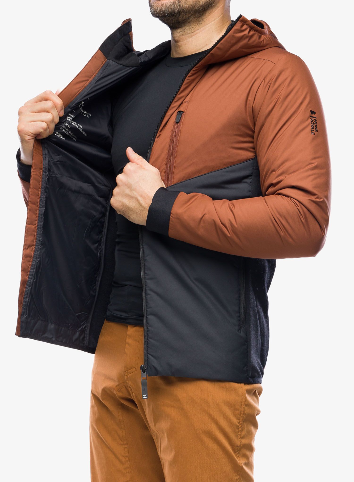 Zateplená bunda Mons Royale Arete Wool Insulation Hood - dark copper/black