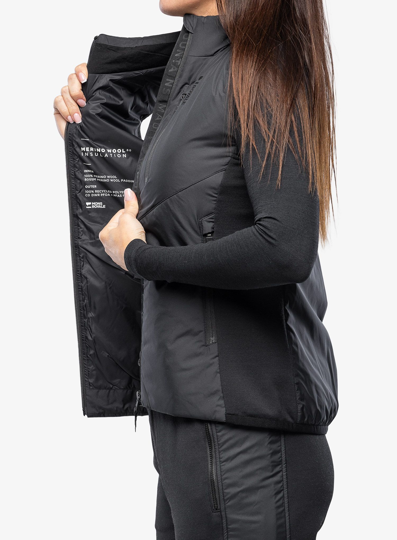 Vesta dámská Mons Royale Arete Wool Insulation Vest - black