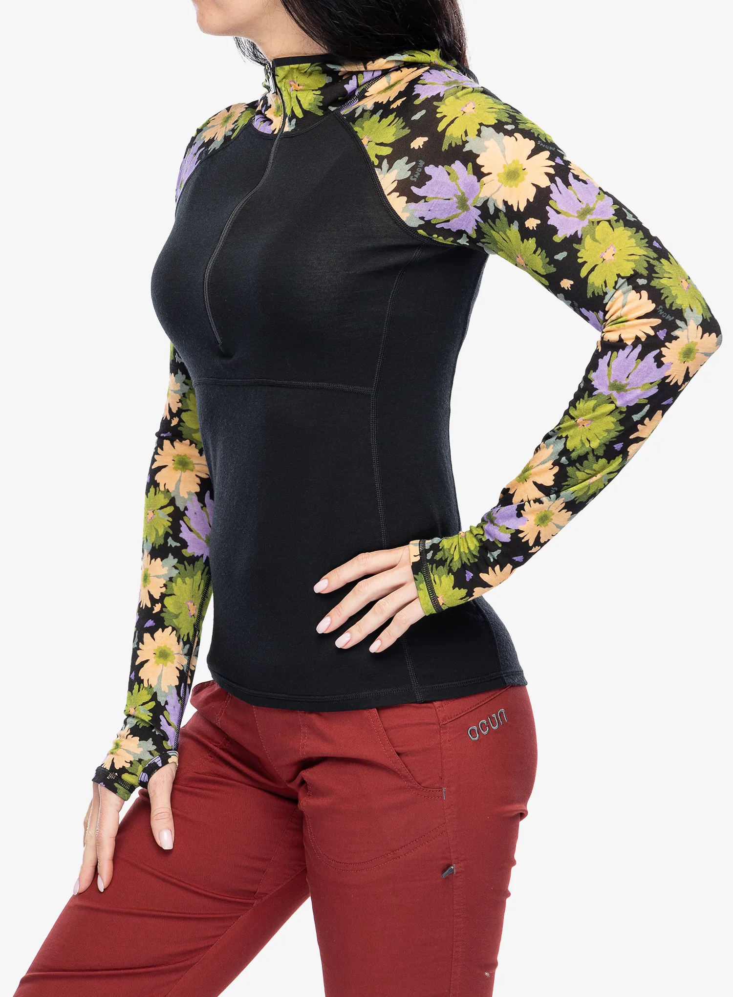 Dámská funkční mikina Mons Royale Bella Tech Hood - alpine bloom/black