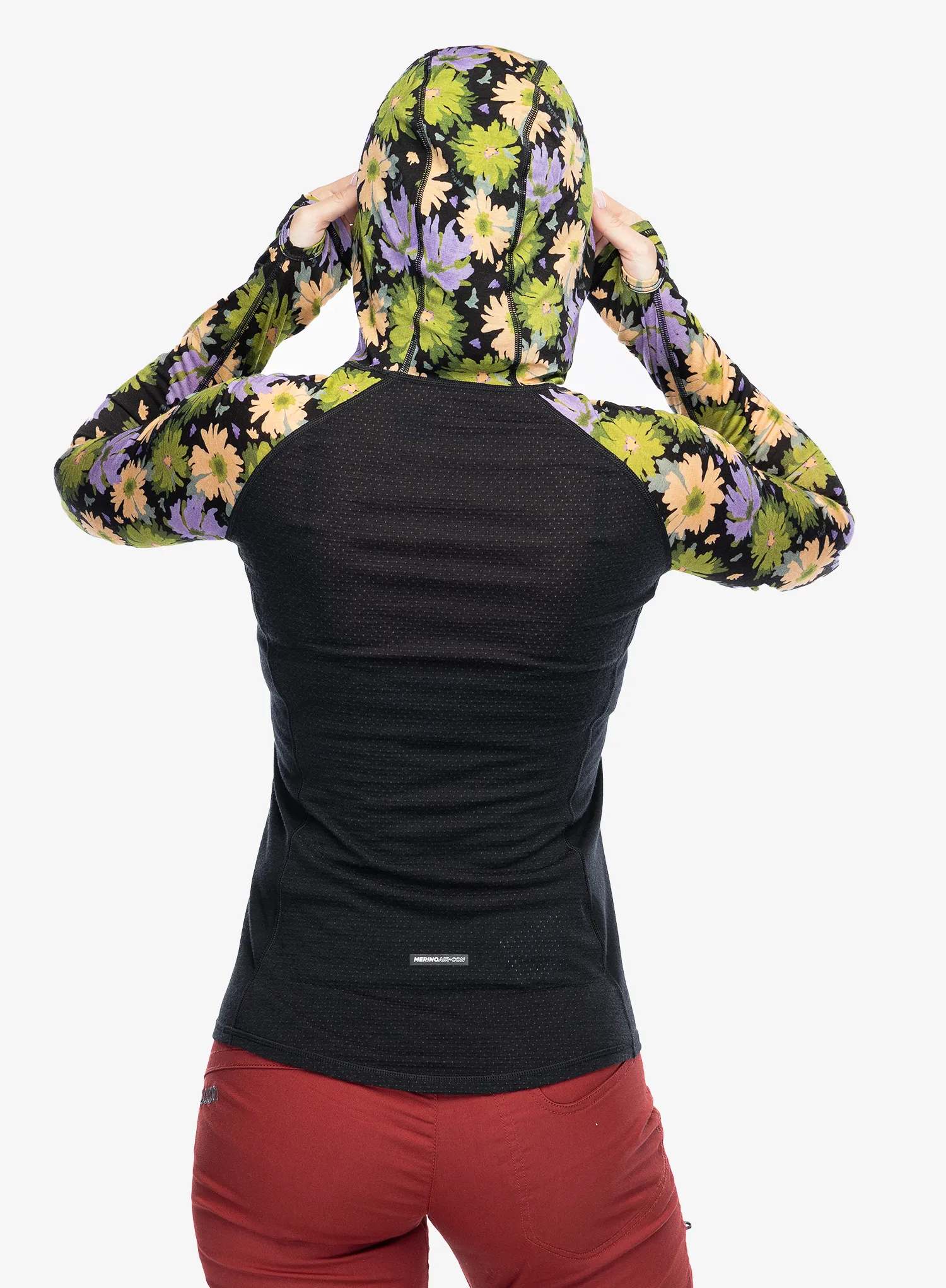 Dámská funkční mikina Mons Royale Bella Tech Hood - alpine bloom/black
