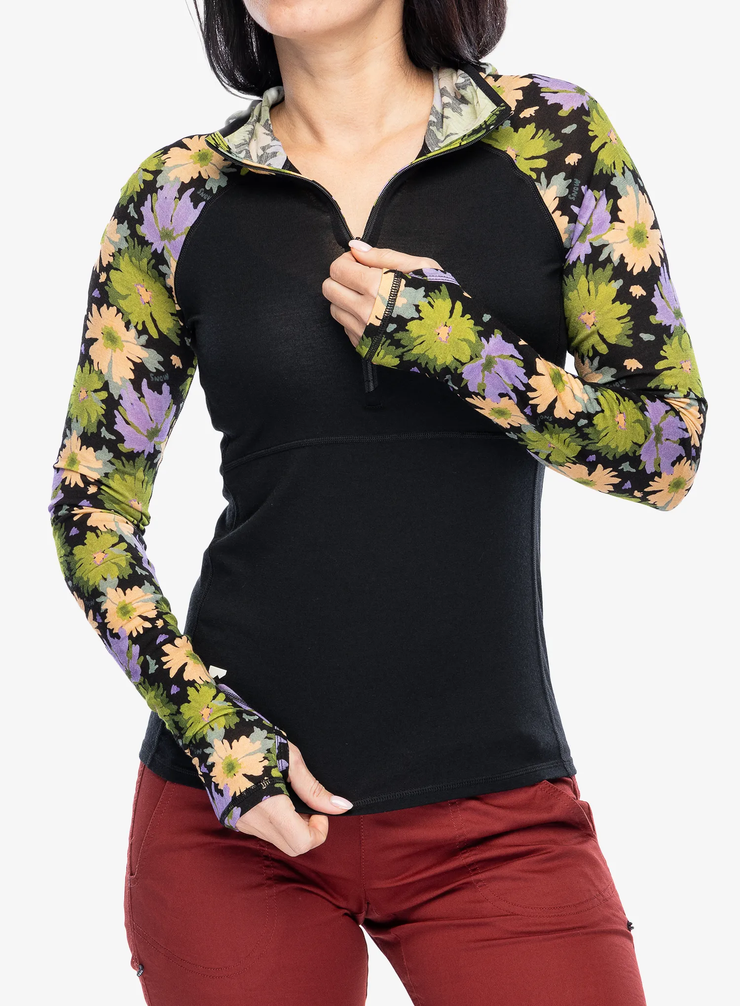 Dámská funkční mikina Mons Royale Bella Tech Hood - alpine bloom/black