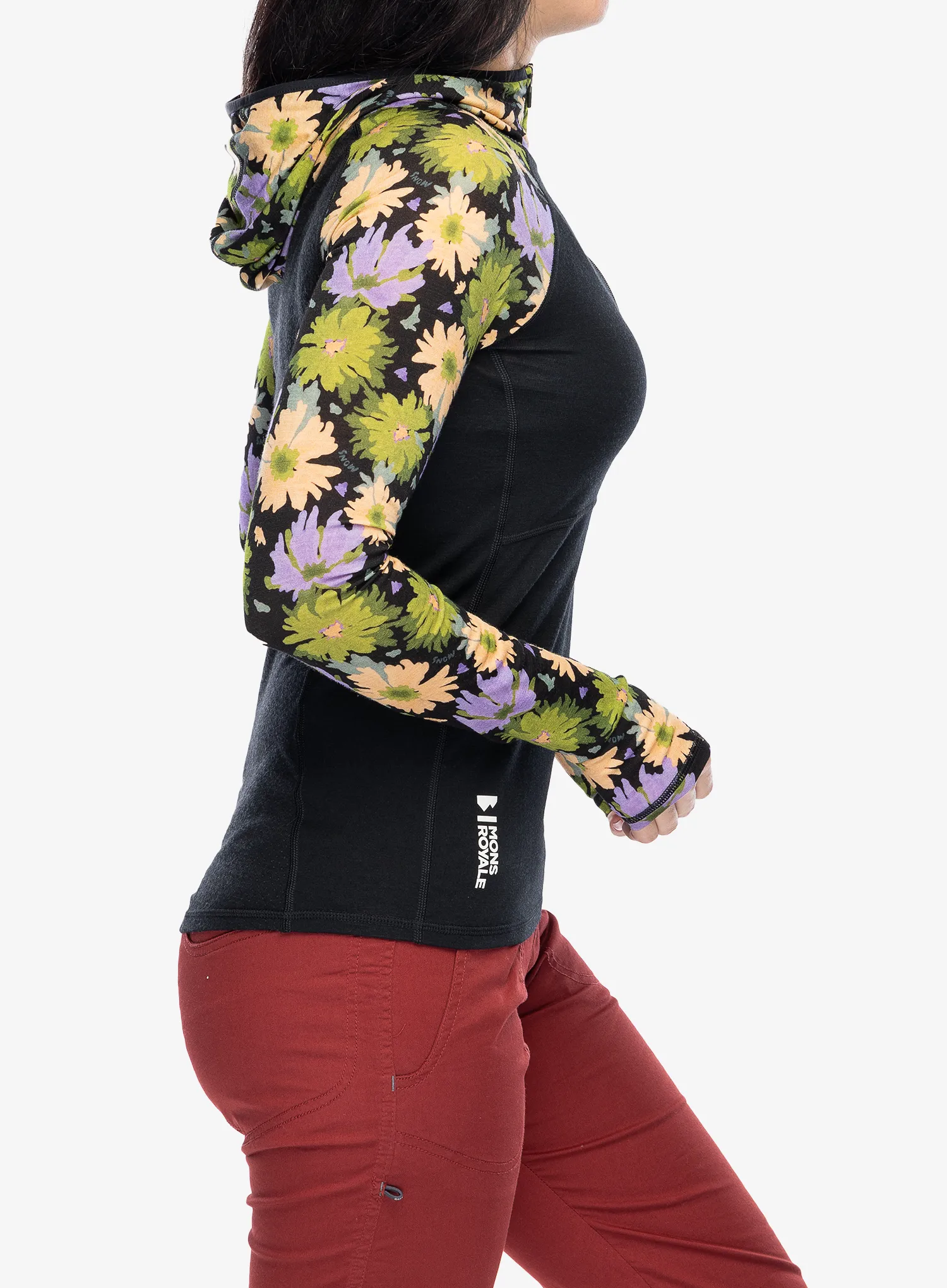 Dámská funkční mikina Mons Royale Bella Tech Hood - alpine bloom/black