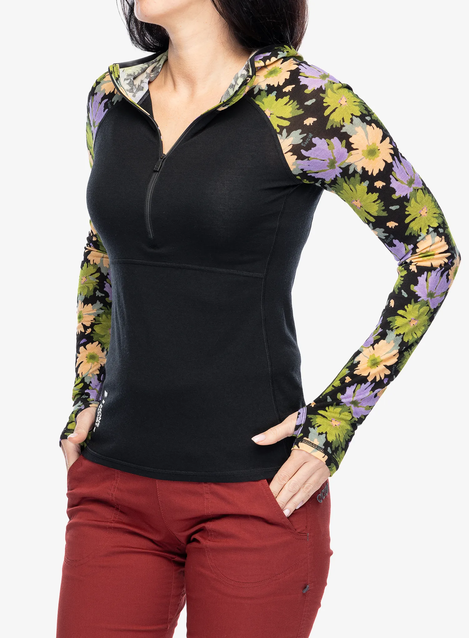 Dámská funkční mikina Mons Royale Bella Tech Hood - alpine bloom/black