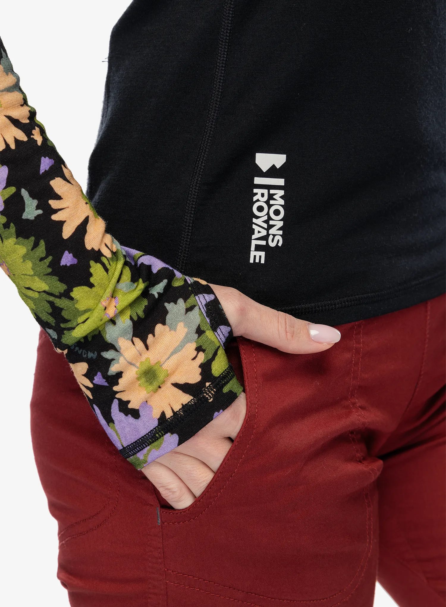 Dámská funkční mikina Mons Royale Bella Tech Hood - alpine bloom/black