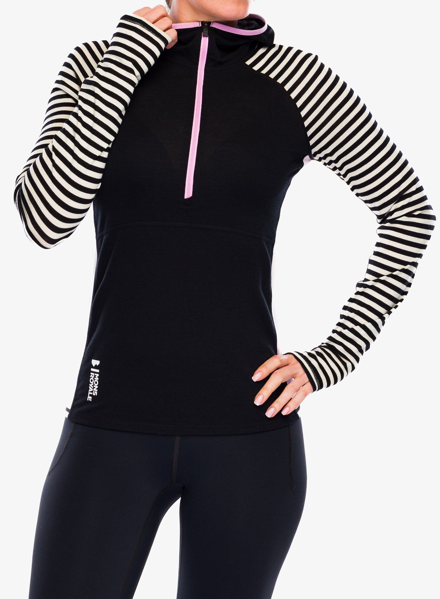 Dámská funkční mikina Mons Royale Bella Tech Hood - pink stripe
