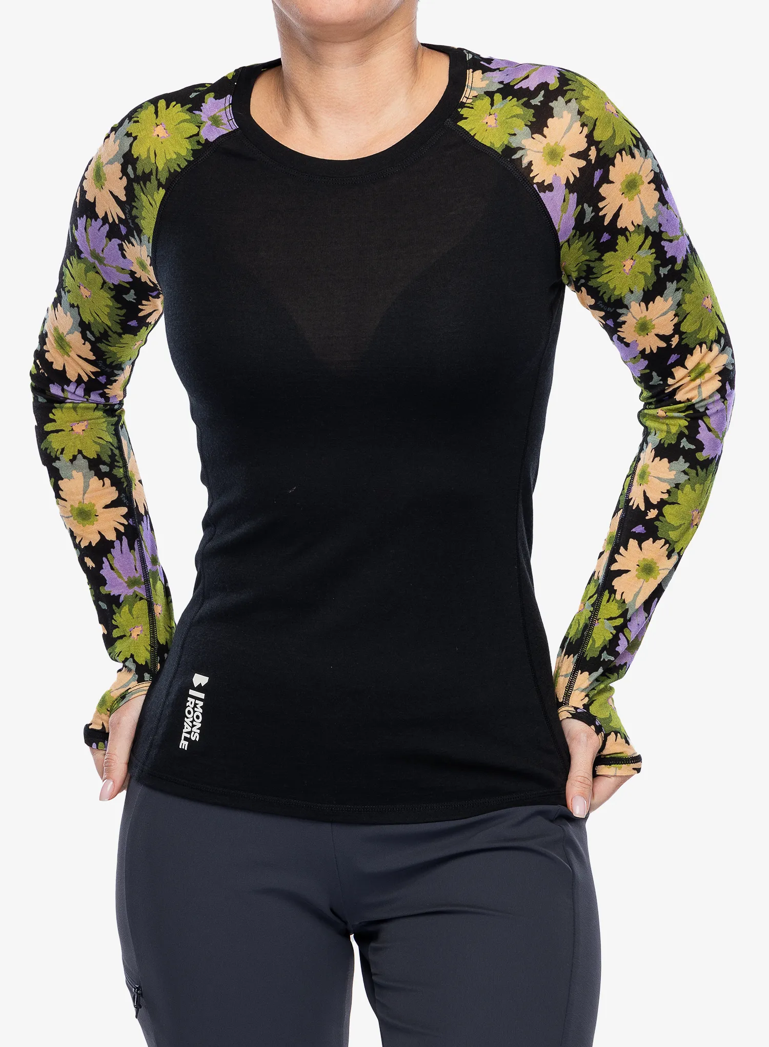 Dámská funkční mikina Mons Royale Bella Tech LS - alpine bloom/black