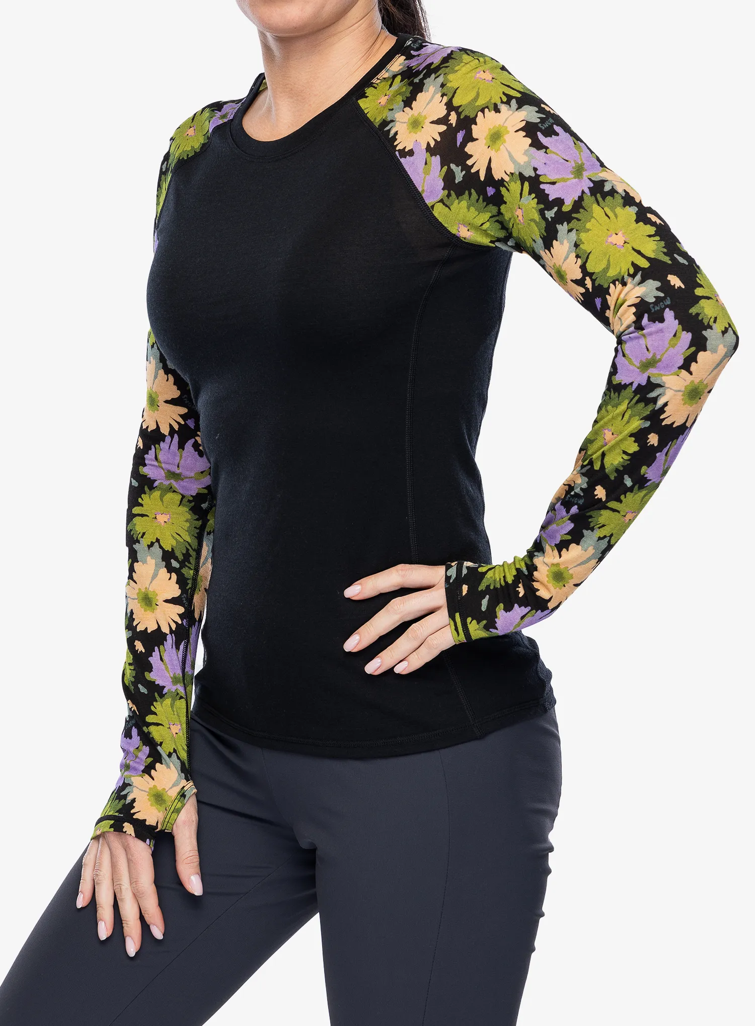 Dámská funkční mikina Mons Royale Bella Tech LS - alpine bloom/black