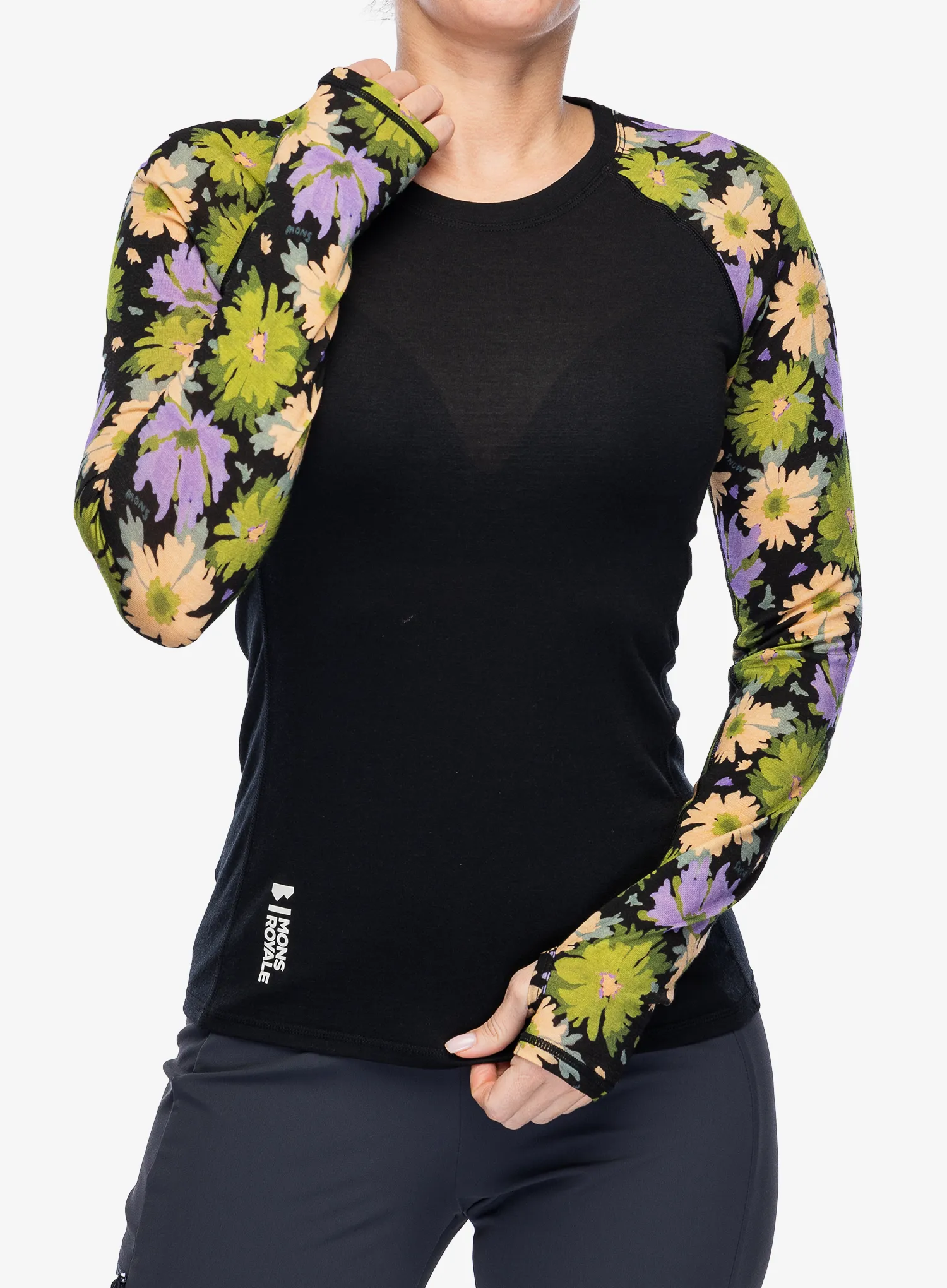 Dámská funkční mikina Mons Royale Bella Tech LS - alpine bloom/black