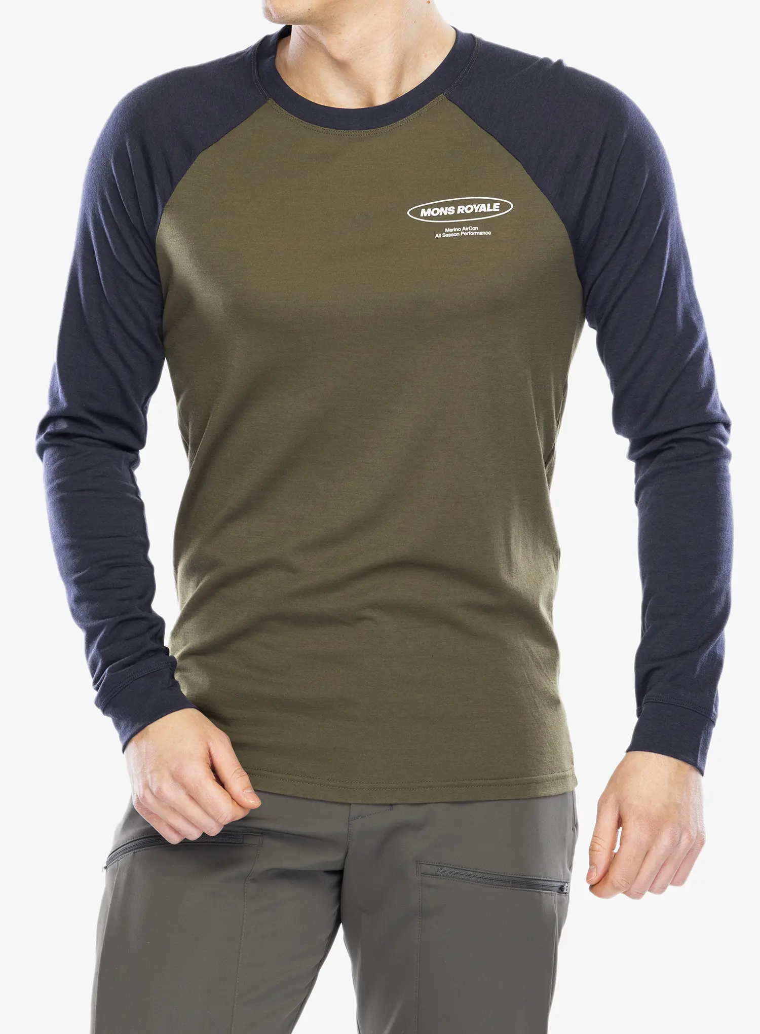 Longsleeve Mons Royale Icon Raglan - dark olive/9 iron