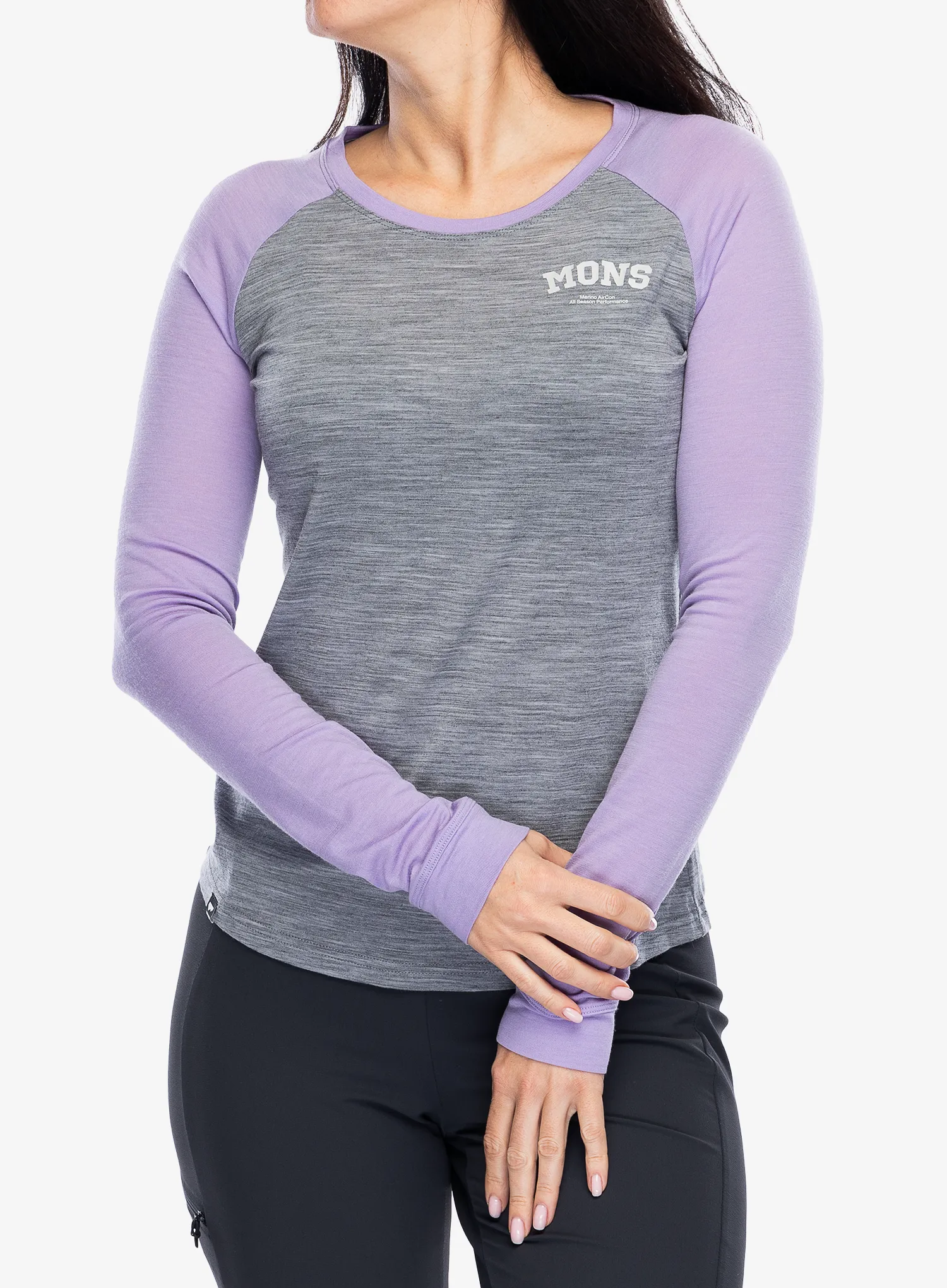 Dámská mikina Mons Royale Icon Raglan - grey heather/lupin