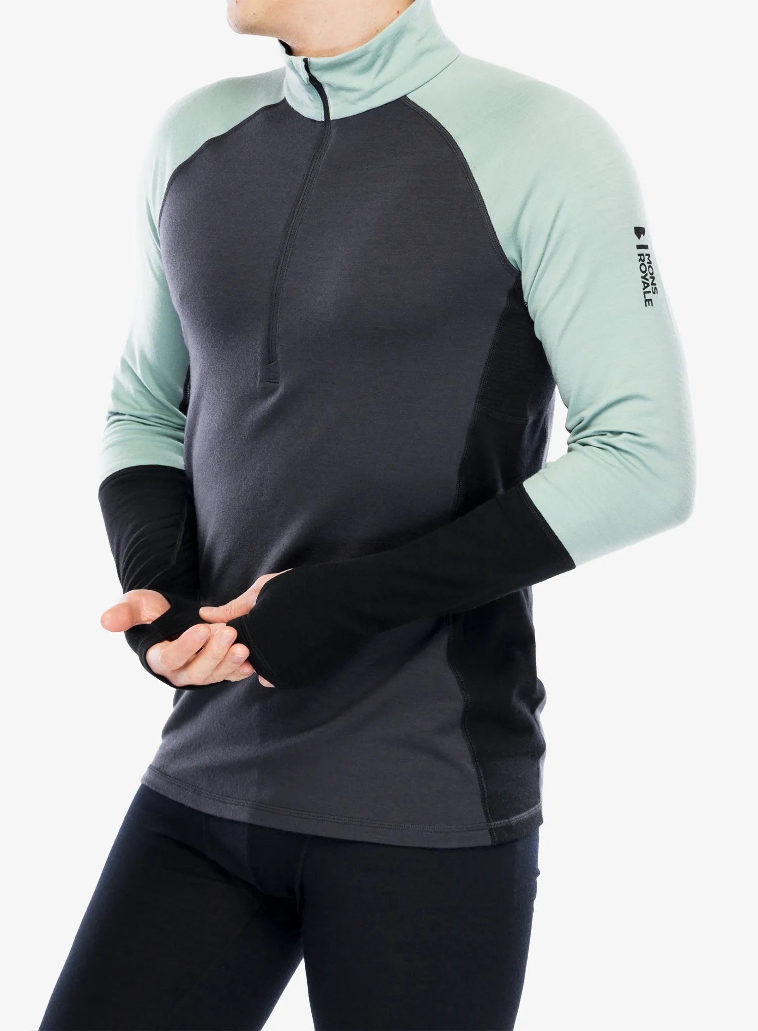 Funkční mikina Mons Royale Olympus Half Zip - dew/9 iron/black