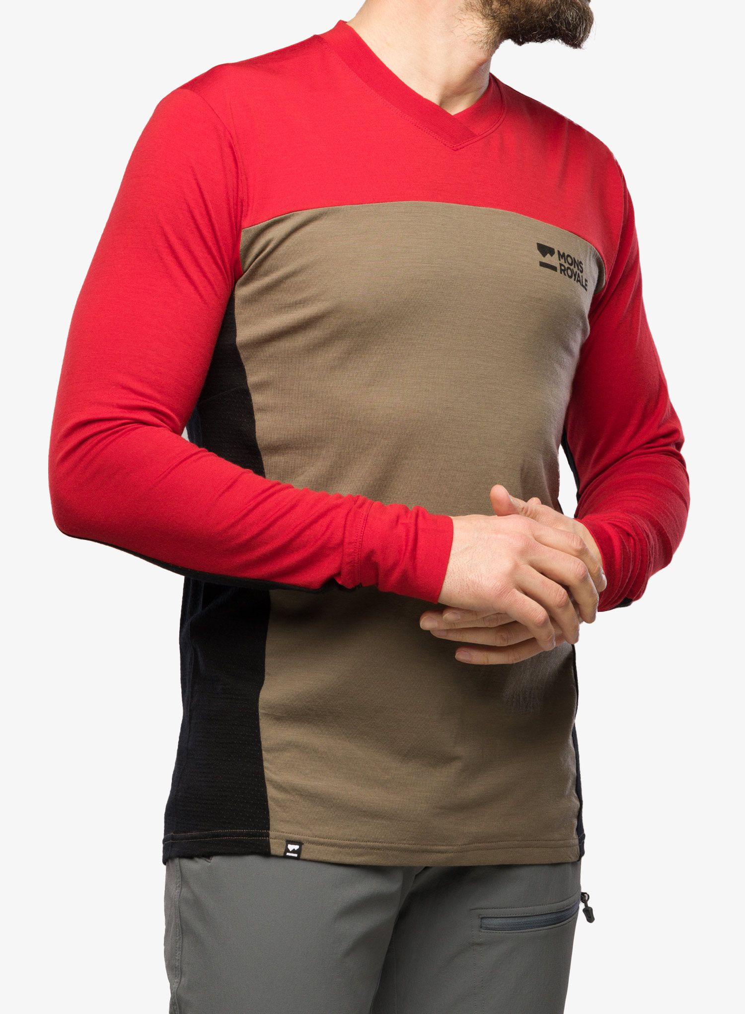 Cyklistická mikina Mons Royale Redwood Enduro VLS - retro red/black/walnut
