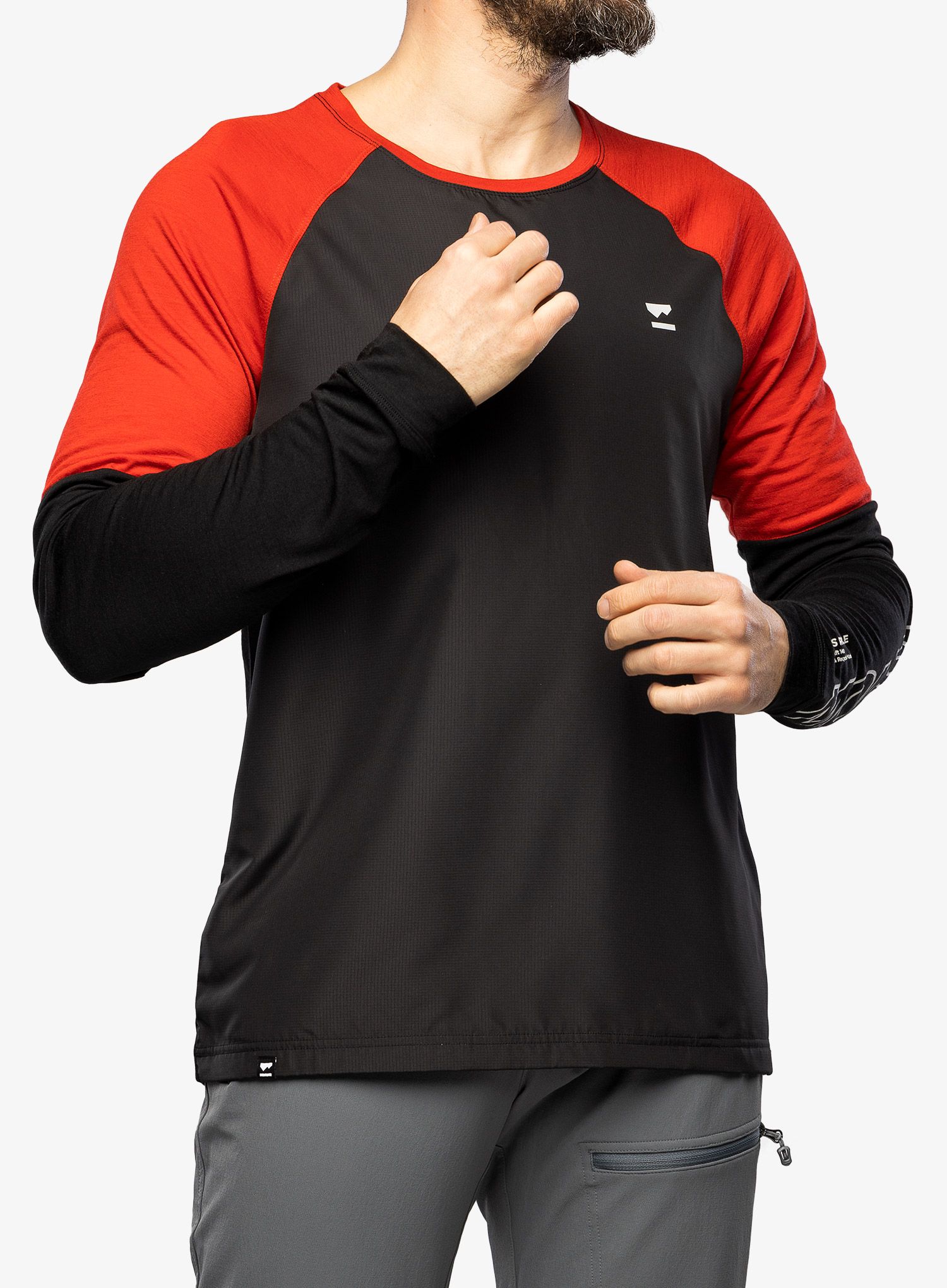 Cyklistická mikina Mons Royale Tarn Merino Shift Wind Jersey - retro red/black