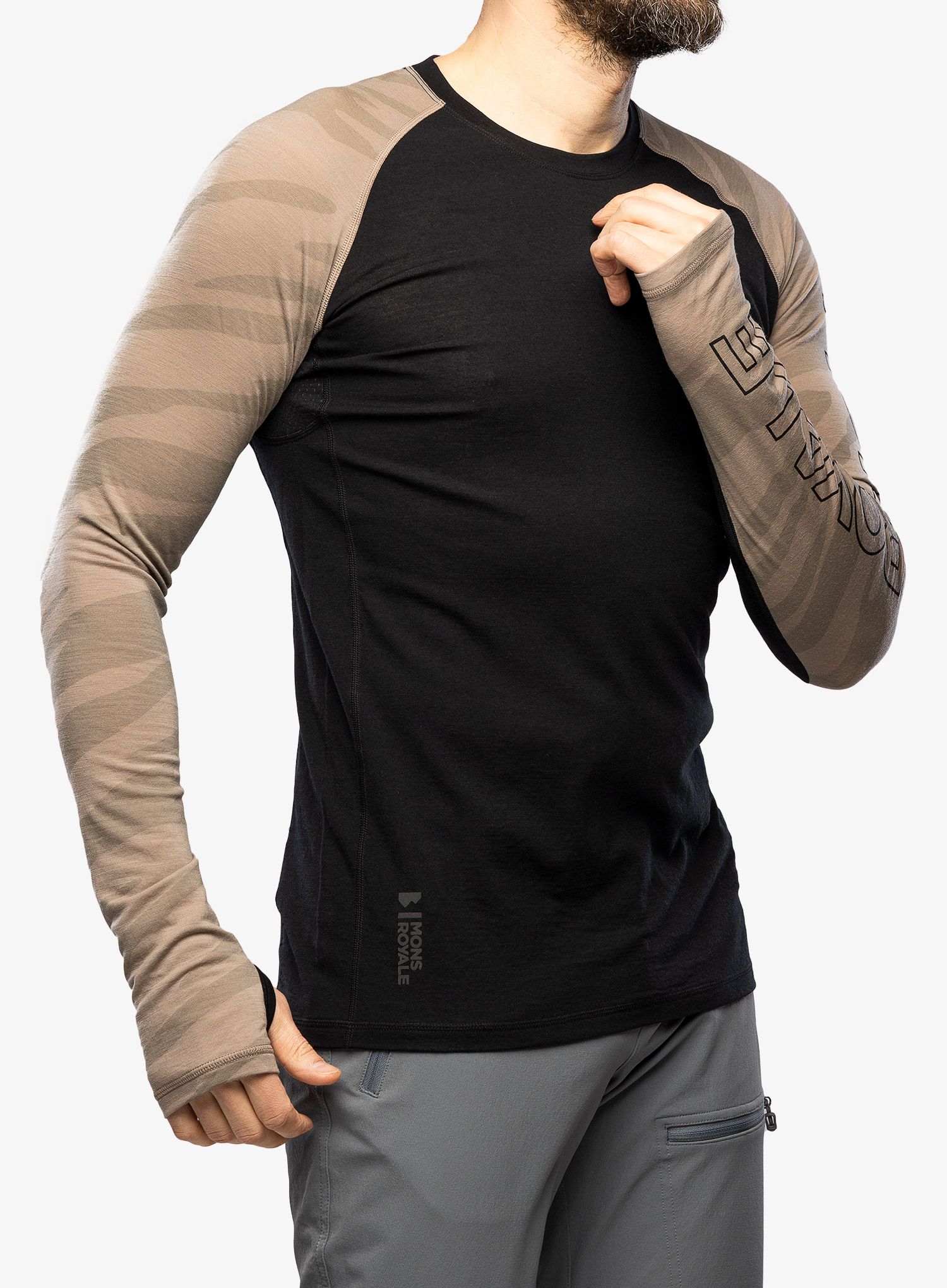 Funkční mikina Mons Royale Temple Tech LS - black/undercover camo