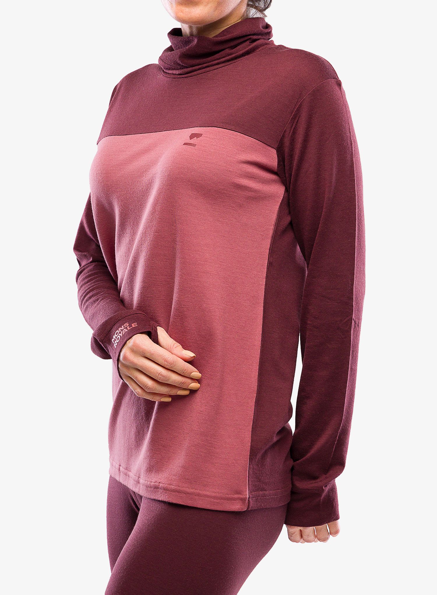 Dámská mikina bez kapuce Mons Royale Yotei BF High Neck - dark chocolate/terracotta