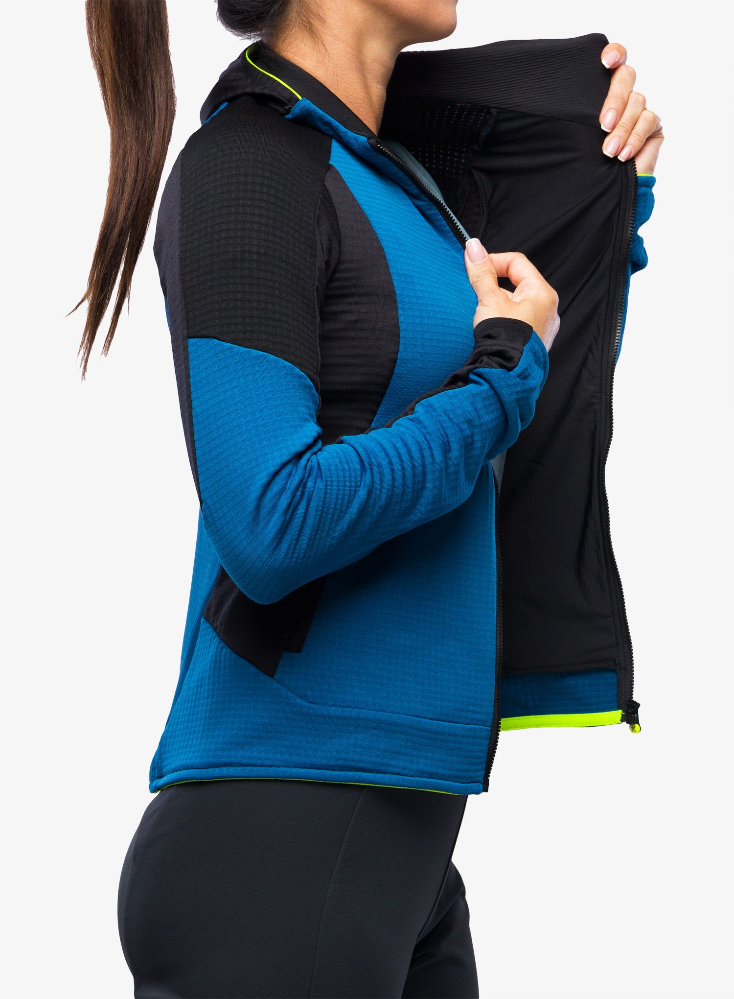 Dámská mikina s kapucí Montura Stretch Color 2 Maglia - deep blue/yellow fluo