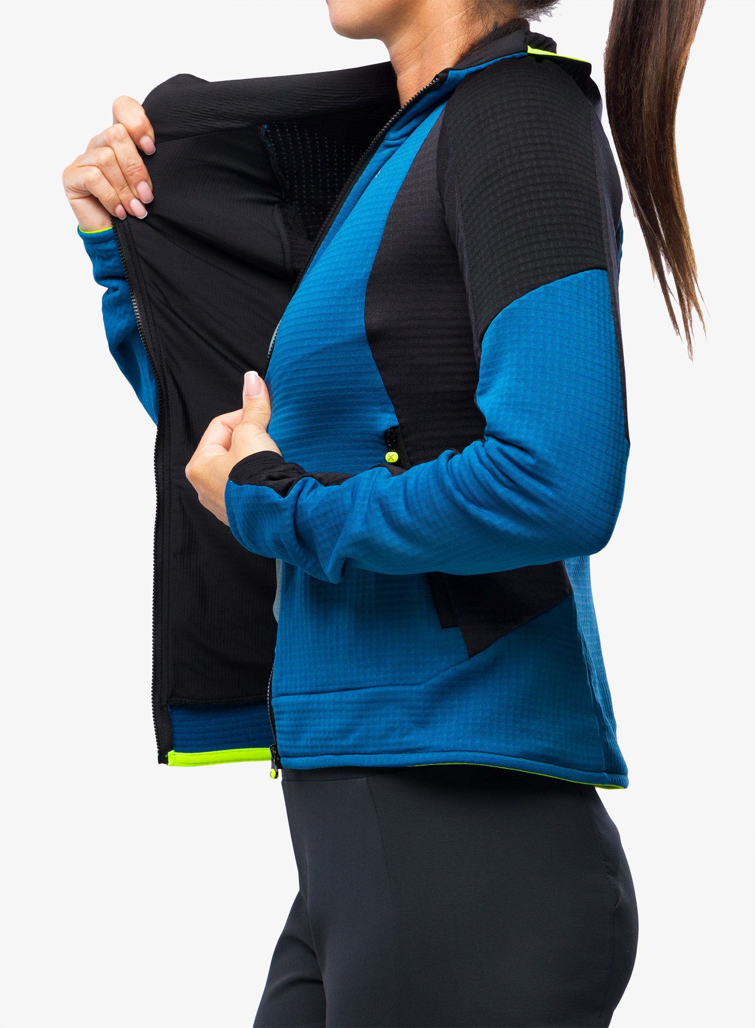 Dámská mikina s kapucí Montura Stretch Color 2 Maglia - deep blue/yellow fluo