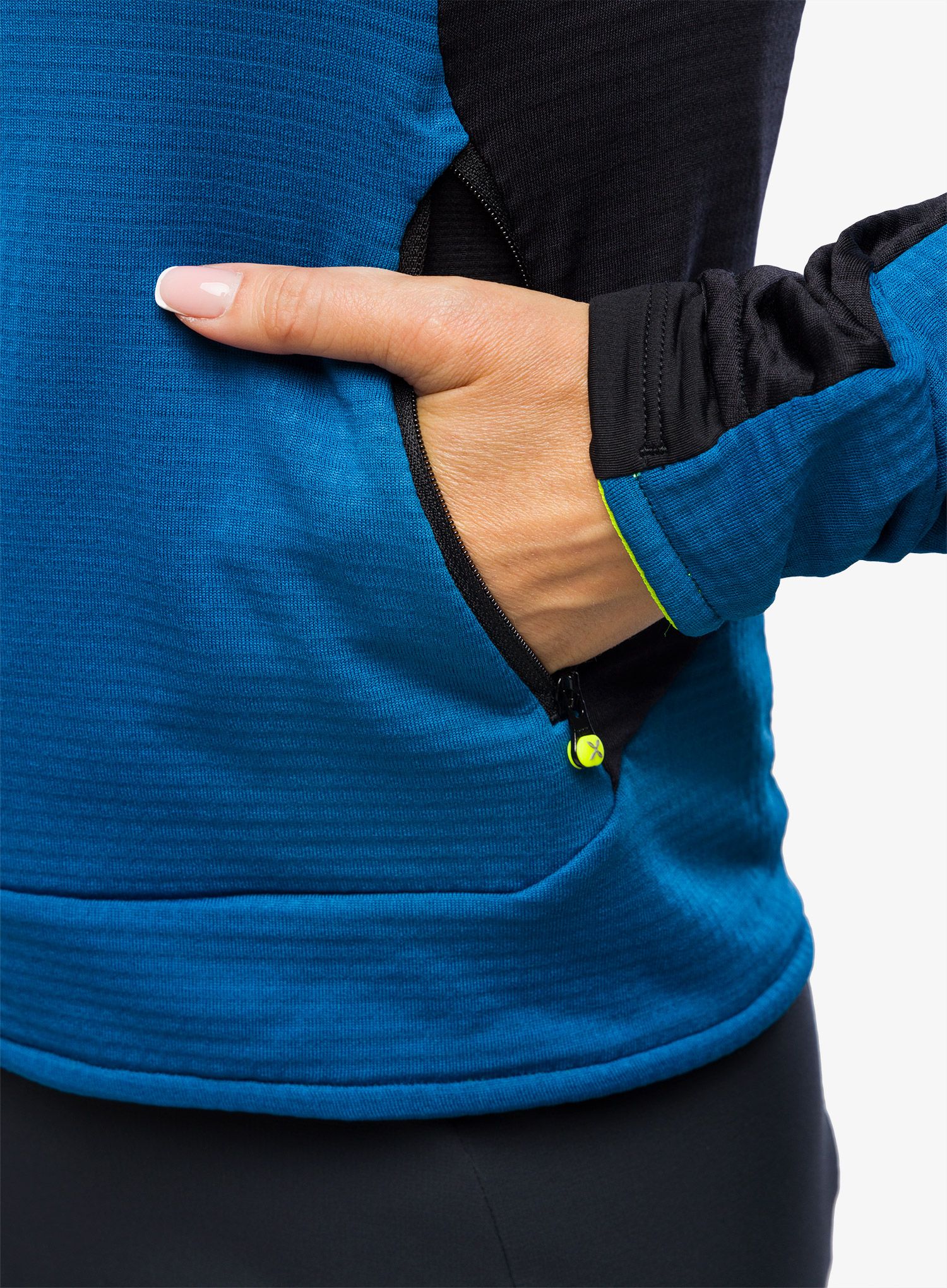 Dámská mikina s kapucí Montura Stretch Color 2 Maglia - deep blue/yellow fluo