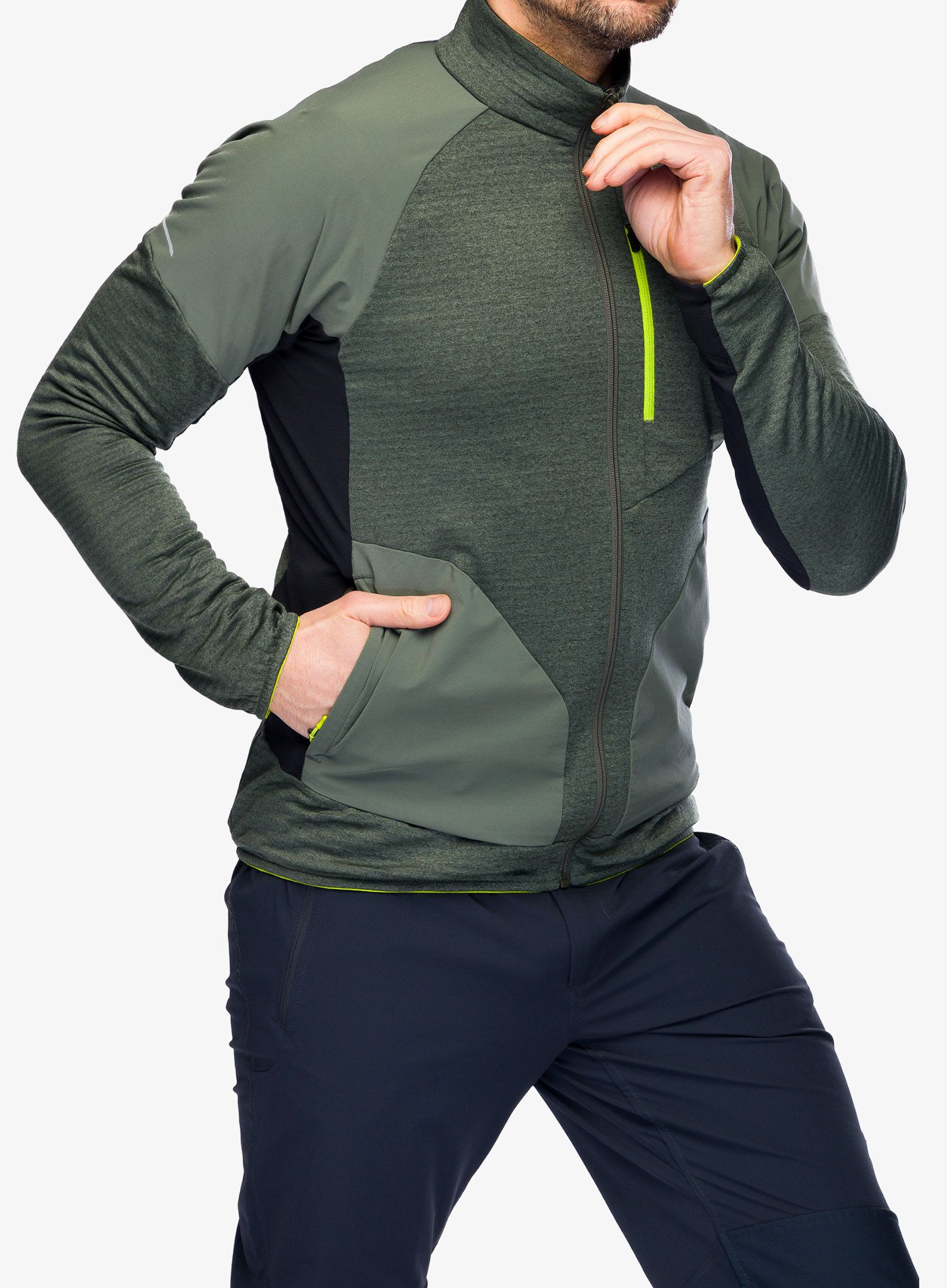 Mikina bez kapuce Montura Thermal Grid 2 Maglia - sage green/lime green