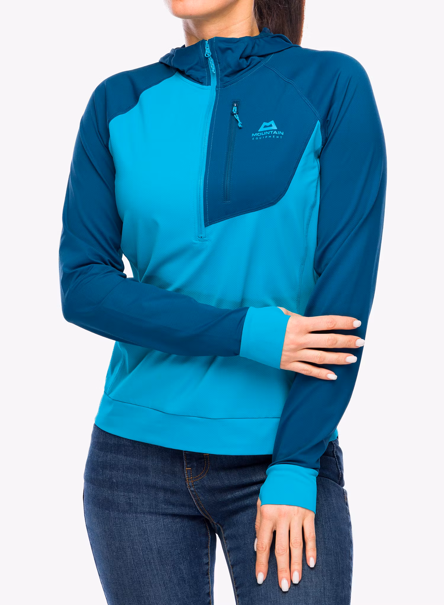 Dámská mikina na lezení Mountain Equipment Aiguille Hooded Top - topaz/majolica blue