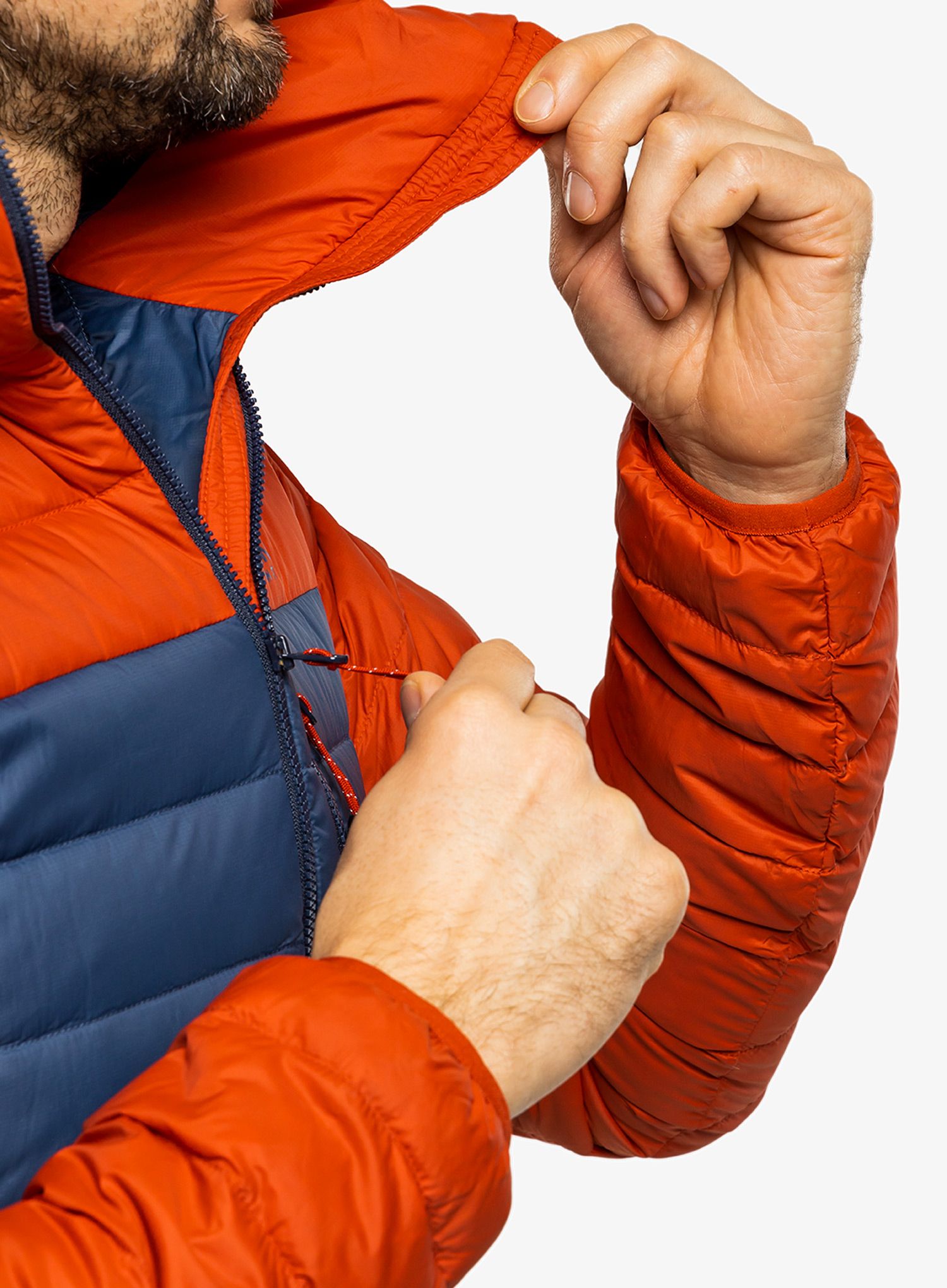 Péřová bunda Mountain Equipment Earthrise Hooded Jacket - dusk/redrock