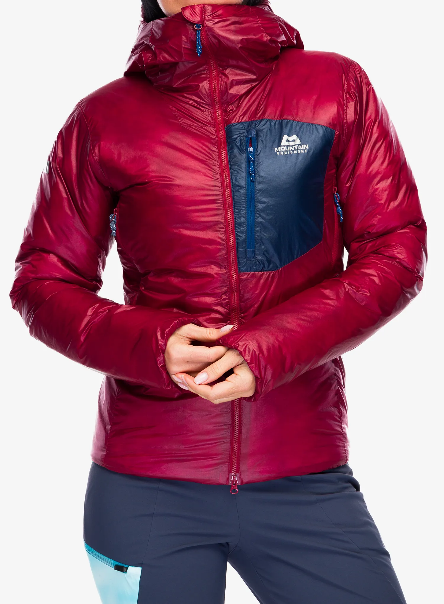 Zateplená bunda dámská Mountain Equipment Oreus Hooded Jacket - merlot/blue