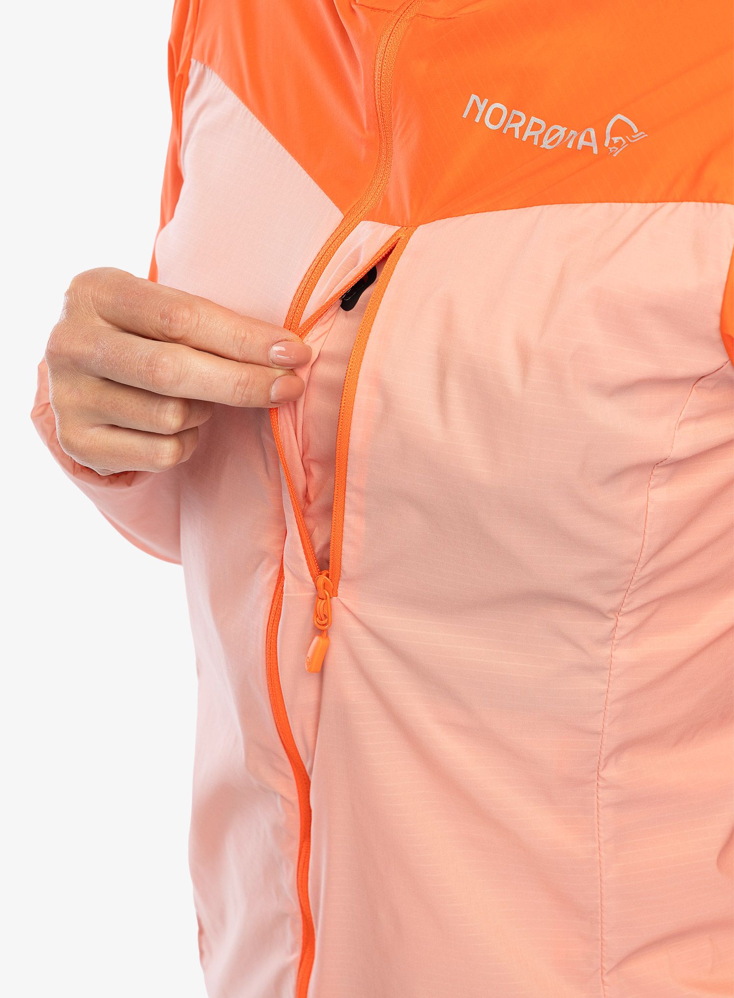Dámská bunda Norrona Falketind Aero60 Hood - orange alert/peach amber