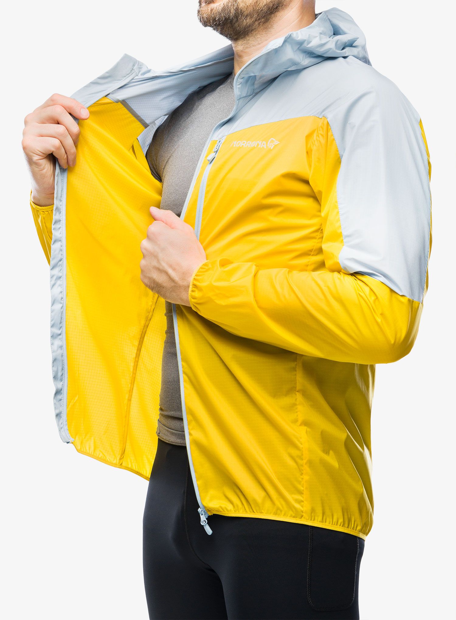 Pánská bunda Norrona Falketind Aero60 Hood - sulphur/blue fog