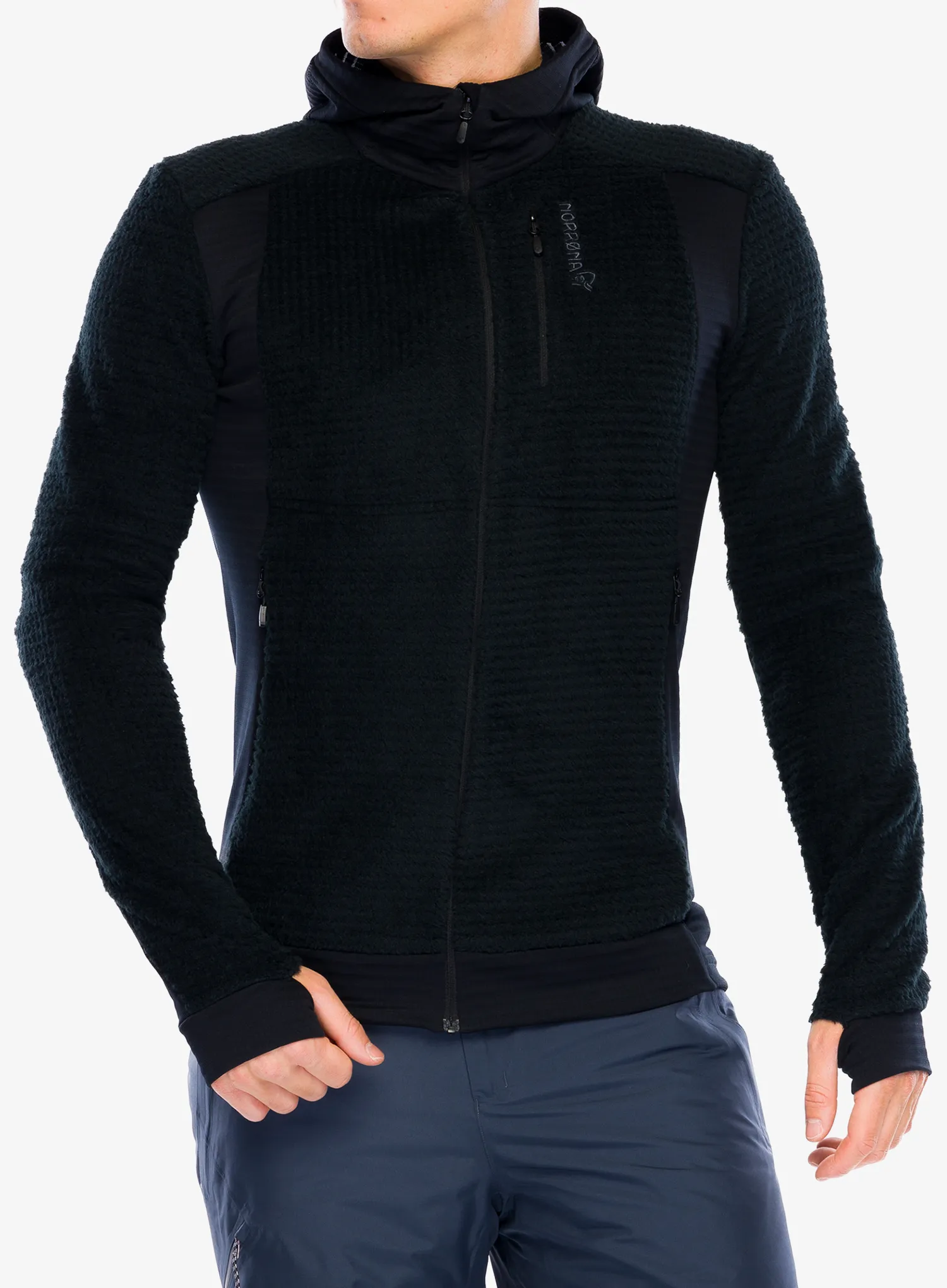 Mikina s kapucí Norrona Falketind Alpha120 Zip Hood - caviar