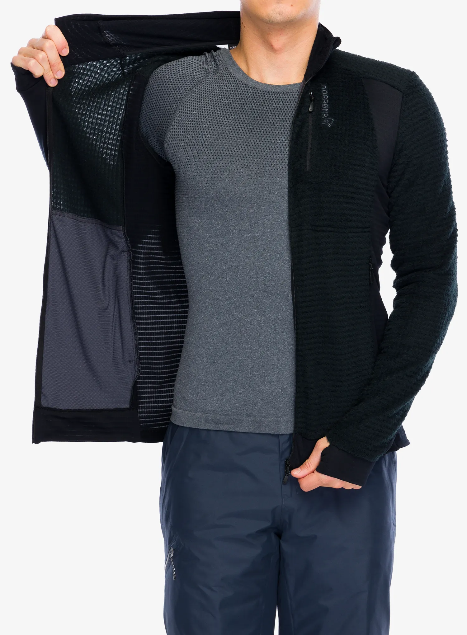 Mikina s kapucí Norrona Falketind Alpha120 Zip Hood - caviar
