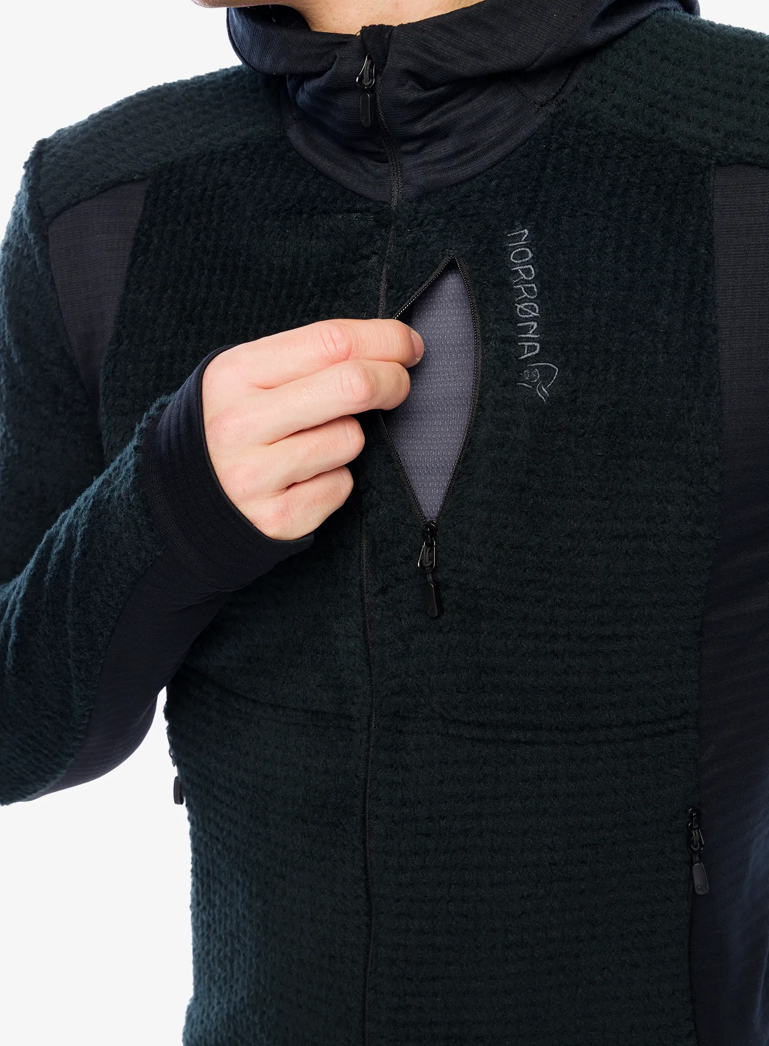 Mikina s kapucí Norrona Falketind Alpha120 Zip Hood - caviar